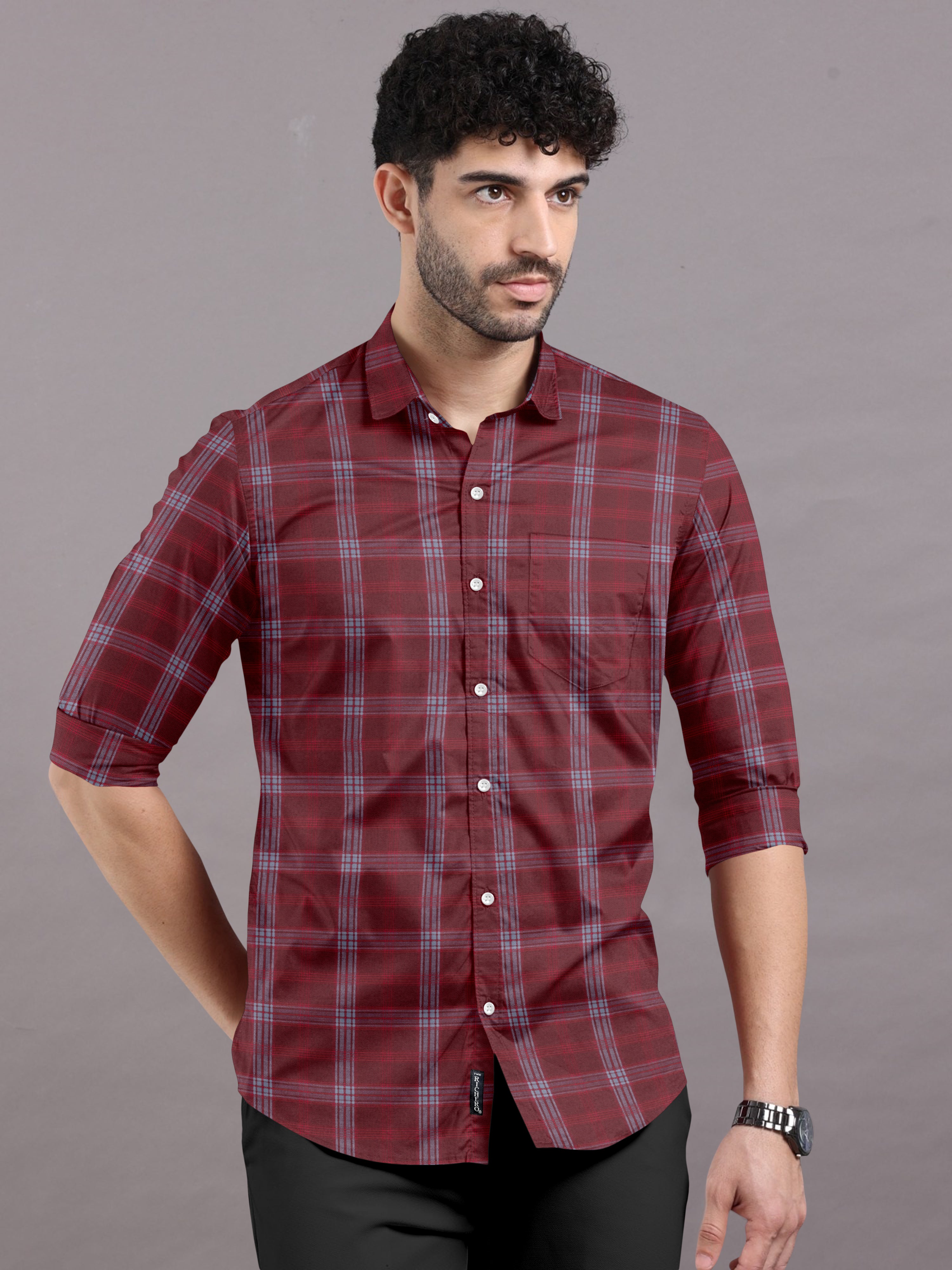 Red colour check deals shirt