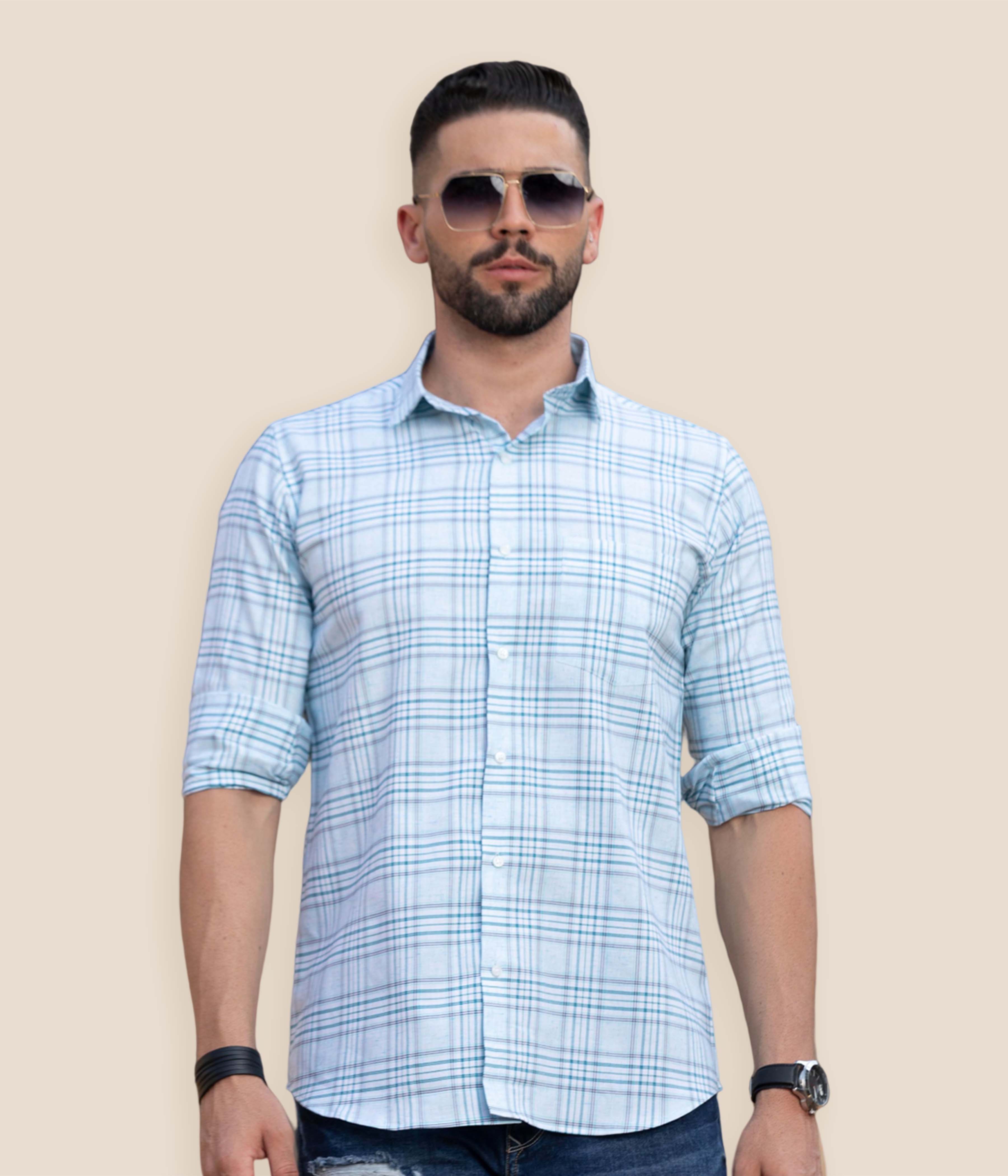 Rio Lifestyle Men's Checkered Slim Fit Casual Shirt (Sky Blue, 40) :  : Clothing & Accessories