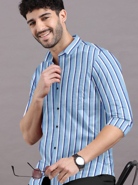 Sky Blue Shirt with Cobalt Blue Stripes
