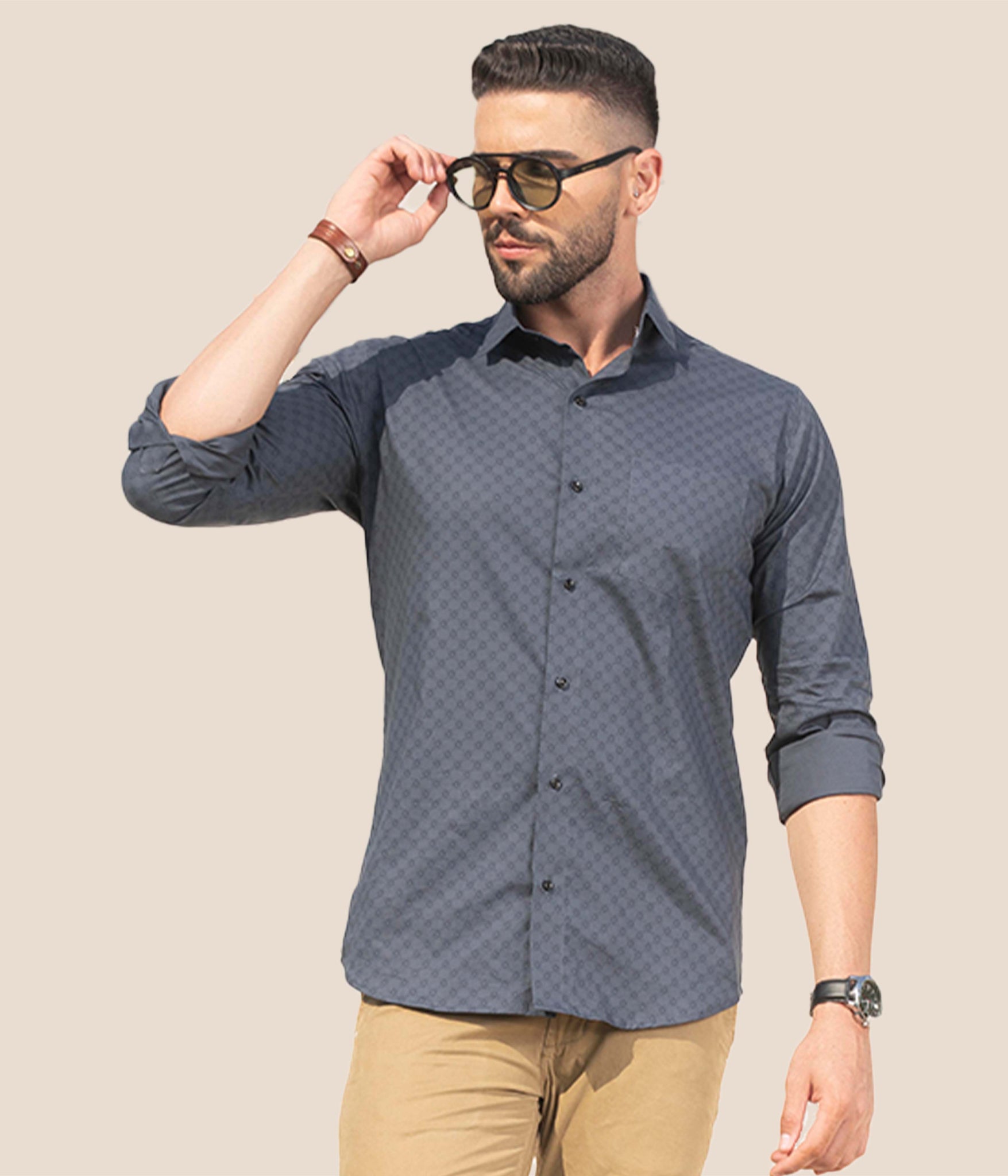 Printed shirt in dusty grey Color