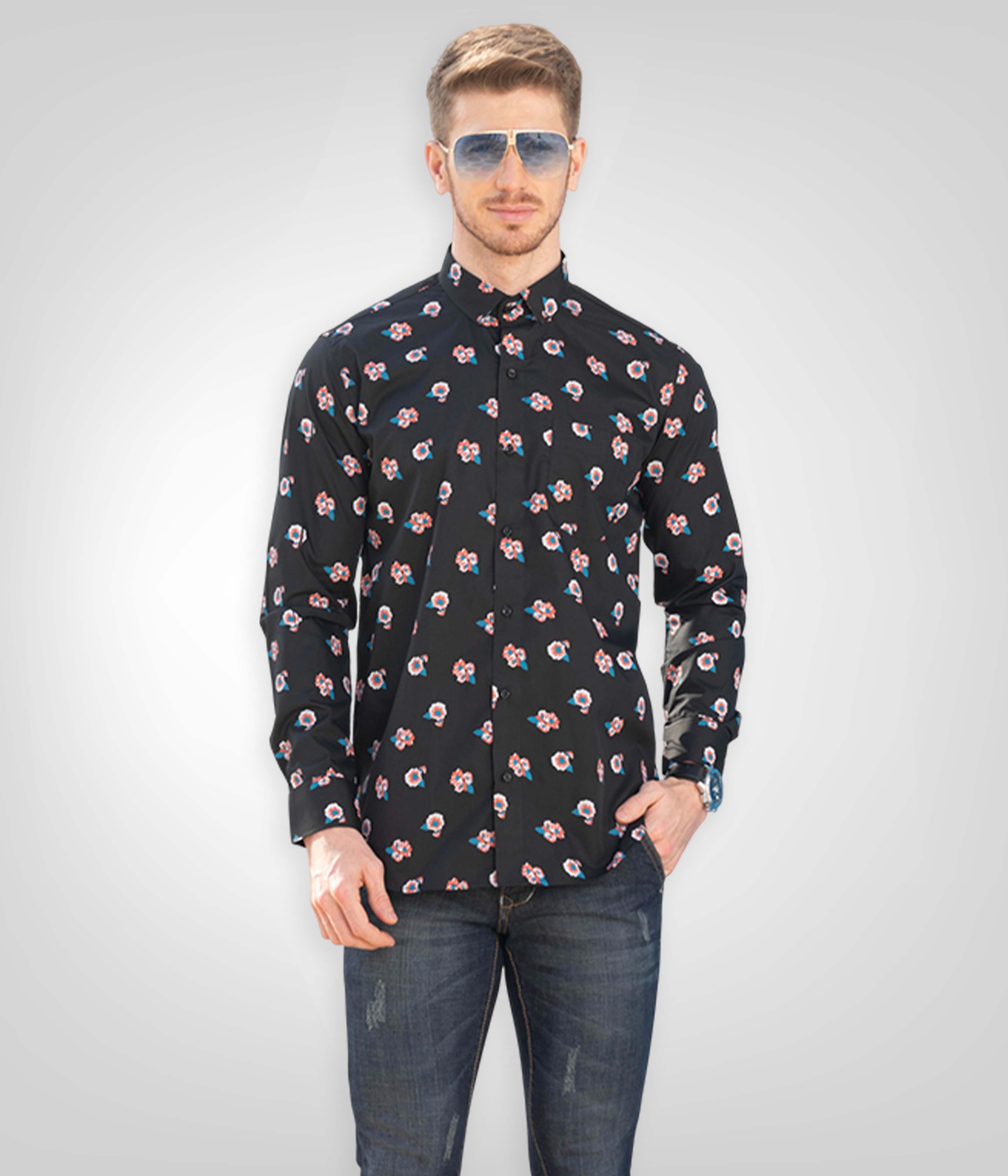 Flower Print Men's casual Shirt