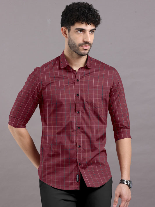 Classic Appeal in Brick Red Checks Shirt