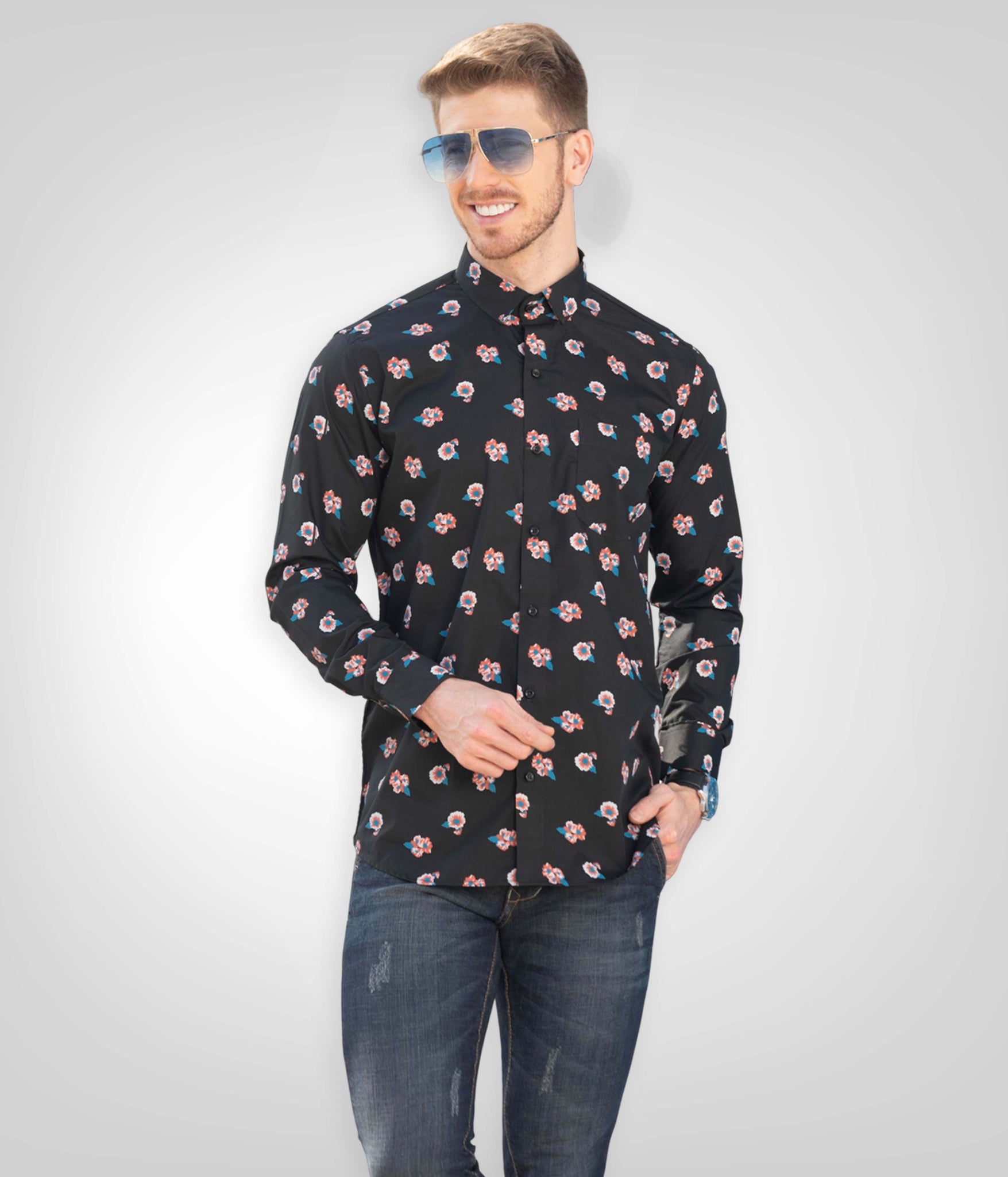 Flower Print Men's casual Shirt