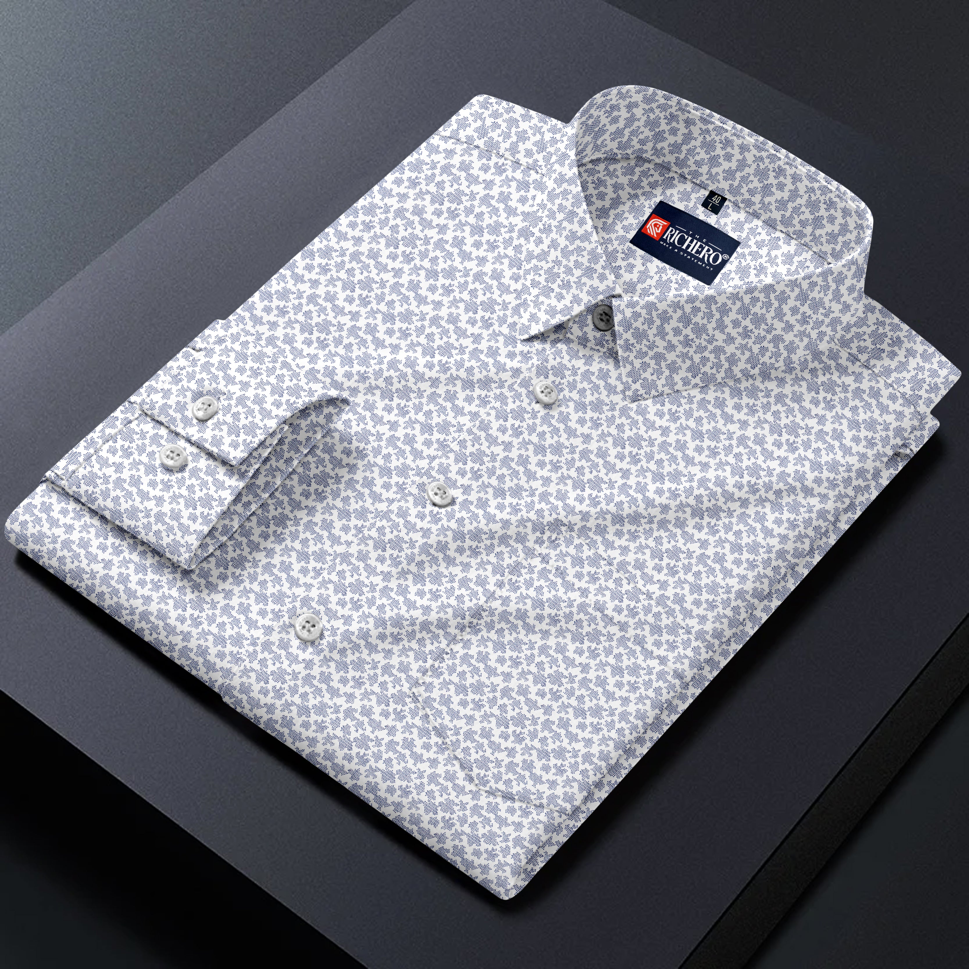 White Printed Shirt with Dark Blue Patterns