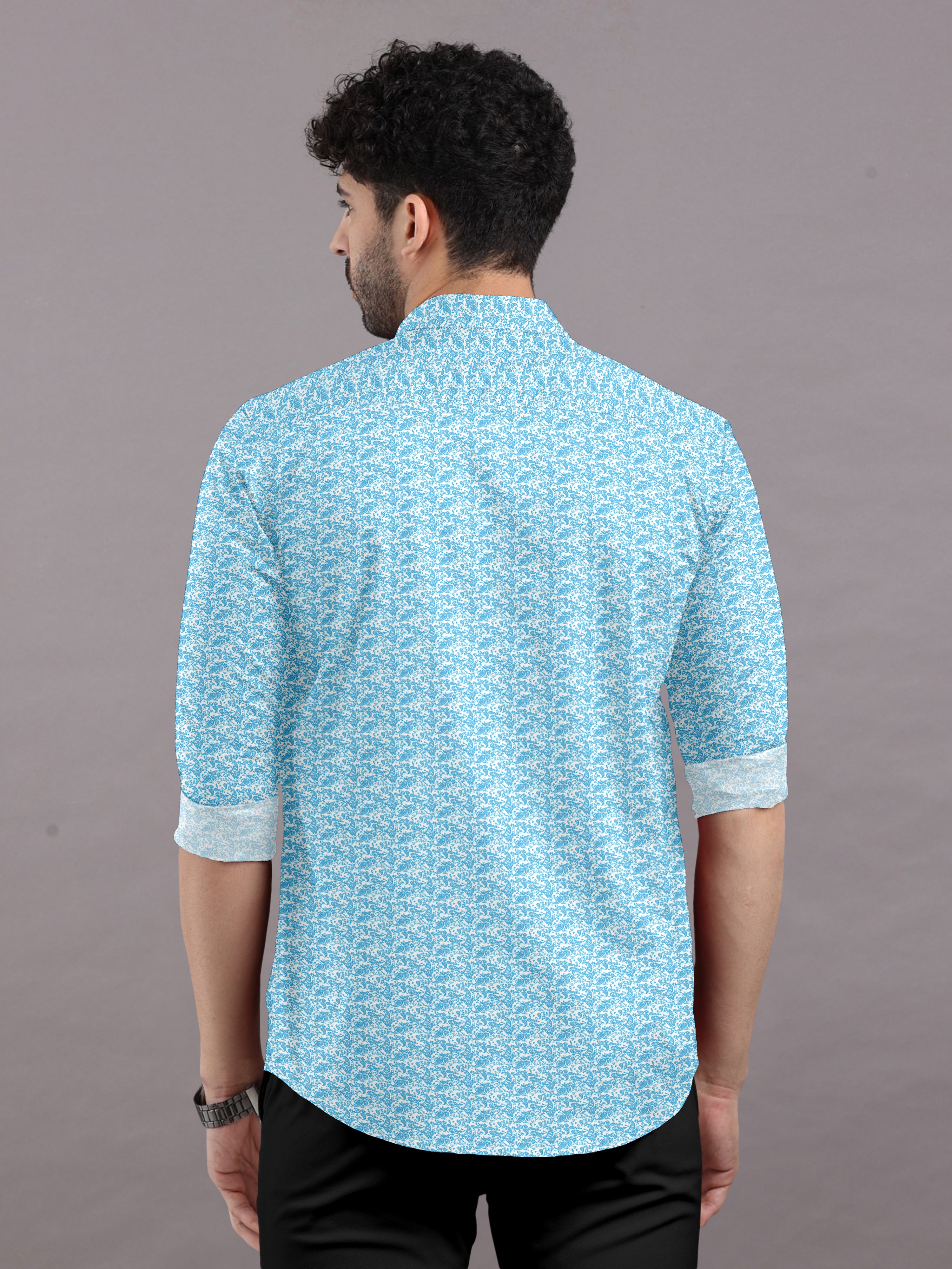 Teal Aqua Sky Blue Printed Printed Shirt