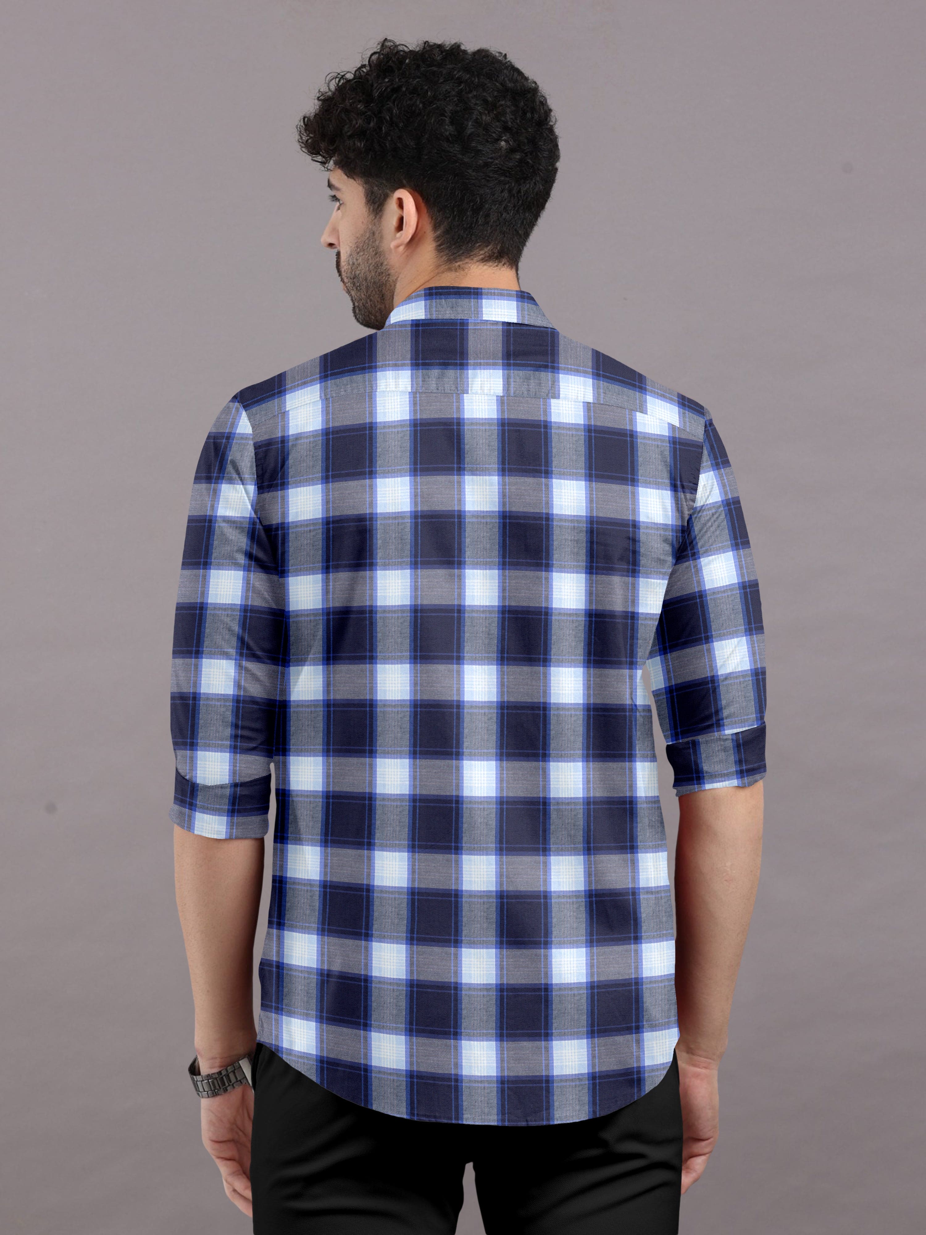 Classic Navy Blue & White Checks Shirt