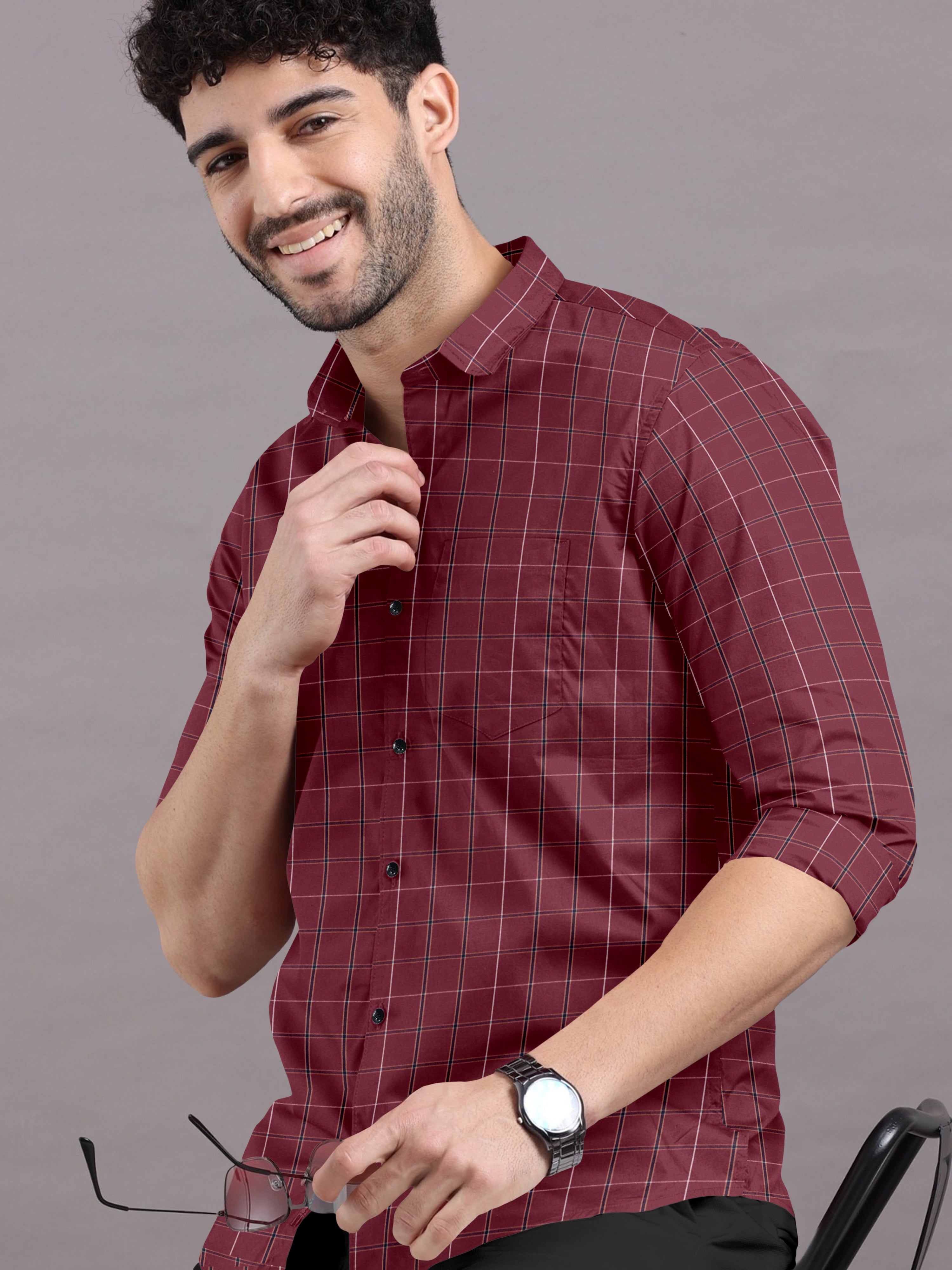 Classic Appeal in Brick Red Checks Shirt