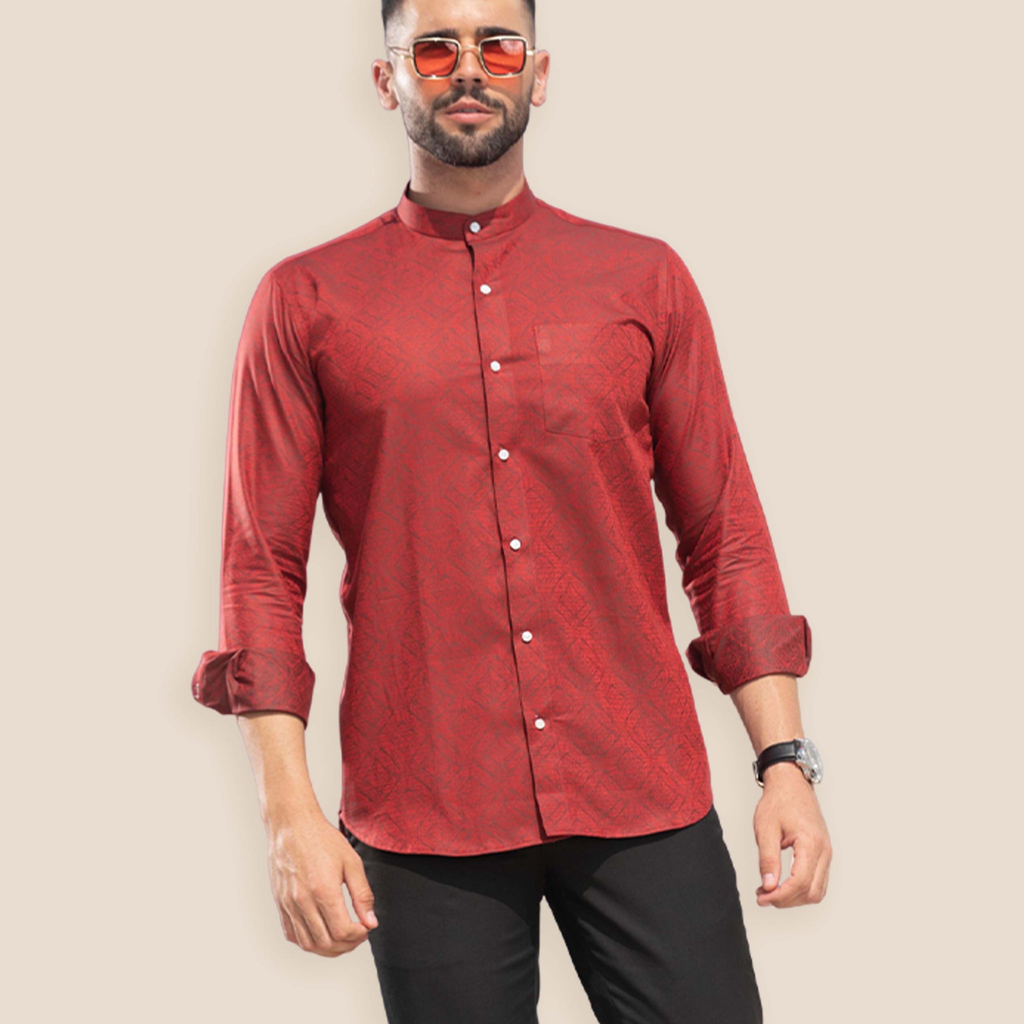 Brick Red Jacquard Printed Shirt