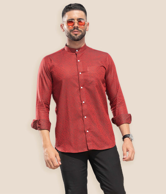 Brick Red Jacquard Printed Shirt