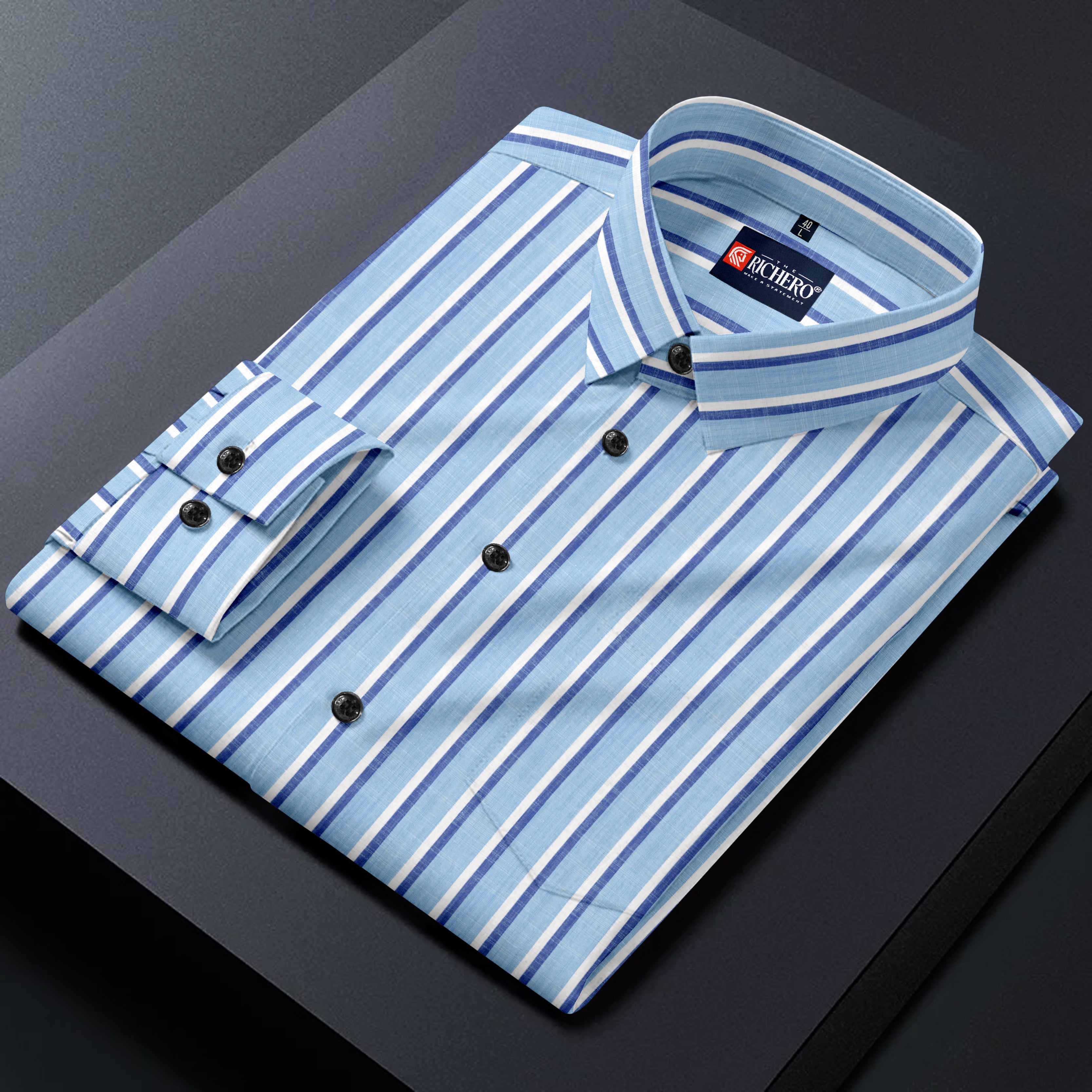 Sky Blue Shirt with Cobalt Blue Stripes