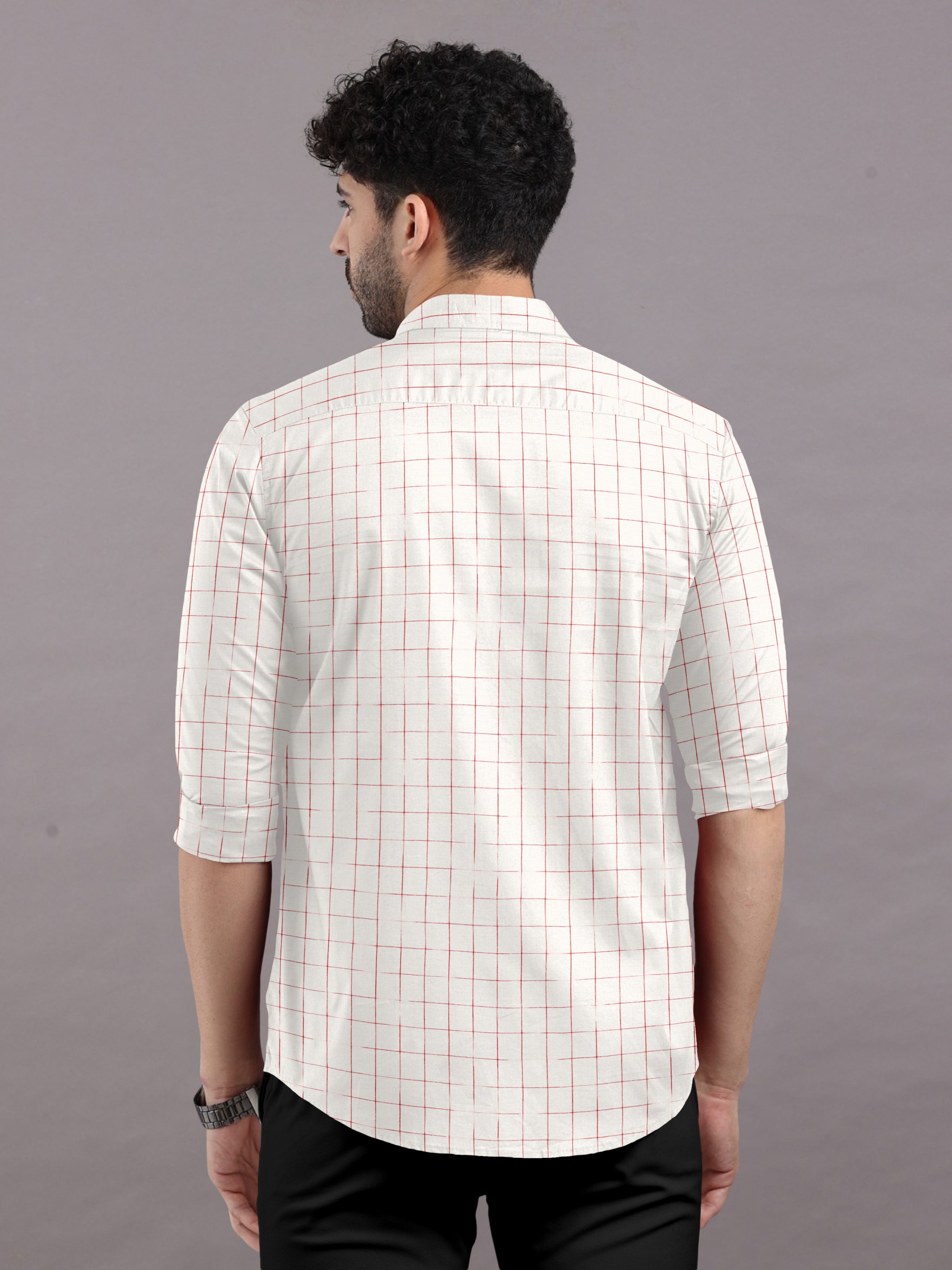 Fine Red Checks on Classic Allure of White Shirt