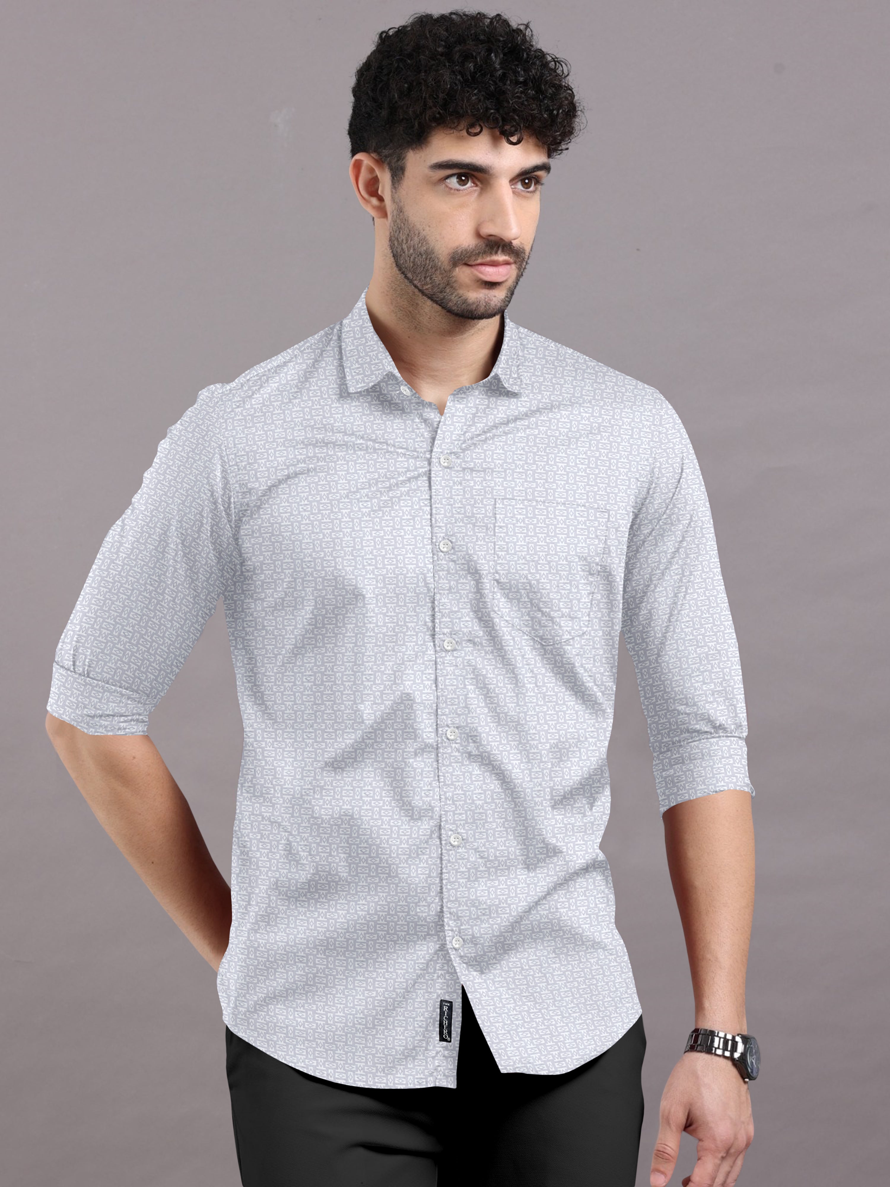 Grey White Self-Weave Shirt