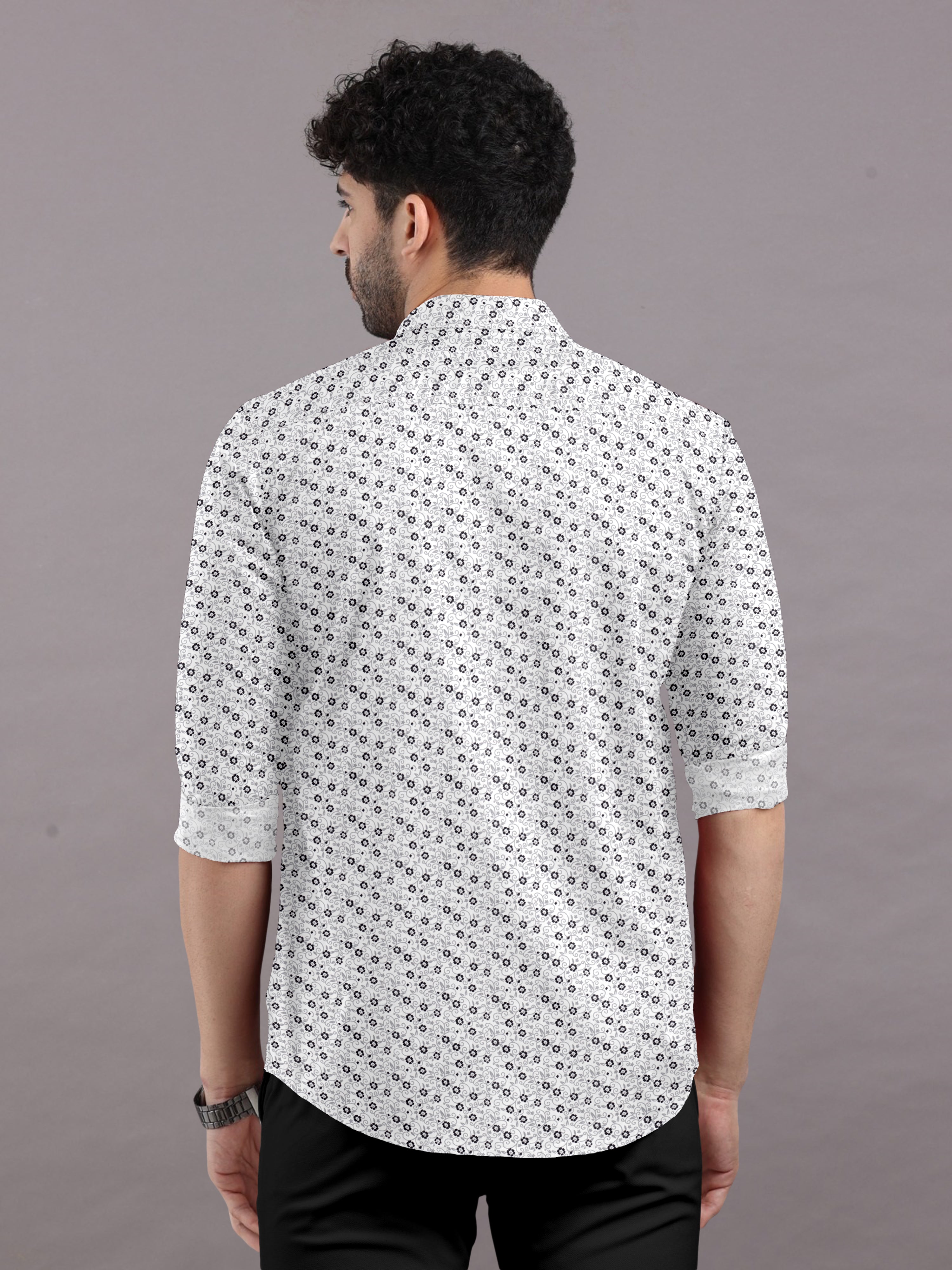 White Printed Shirt Subtle Floral Prints