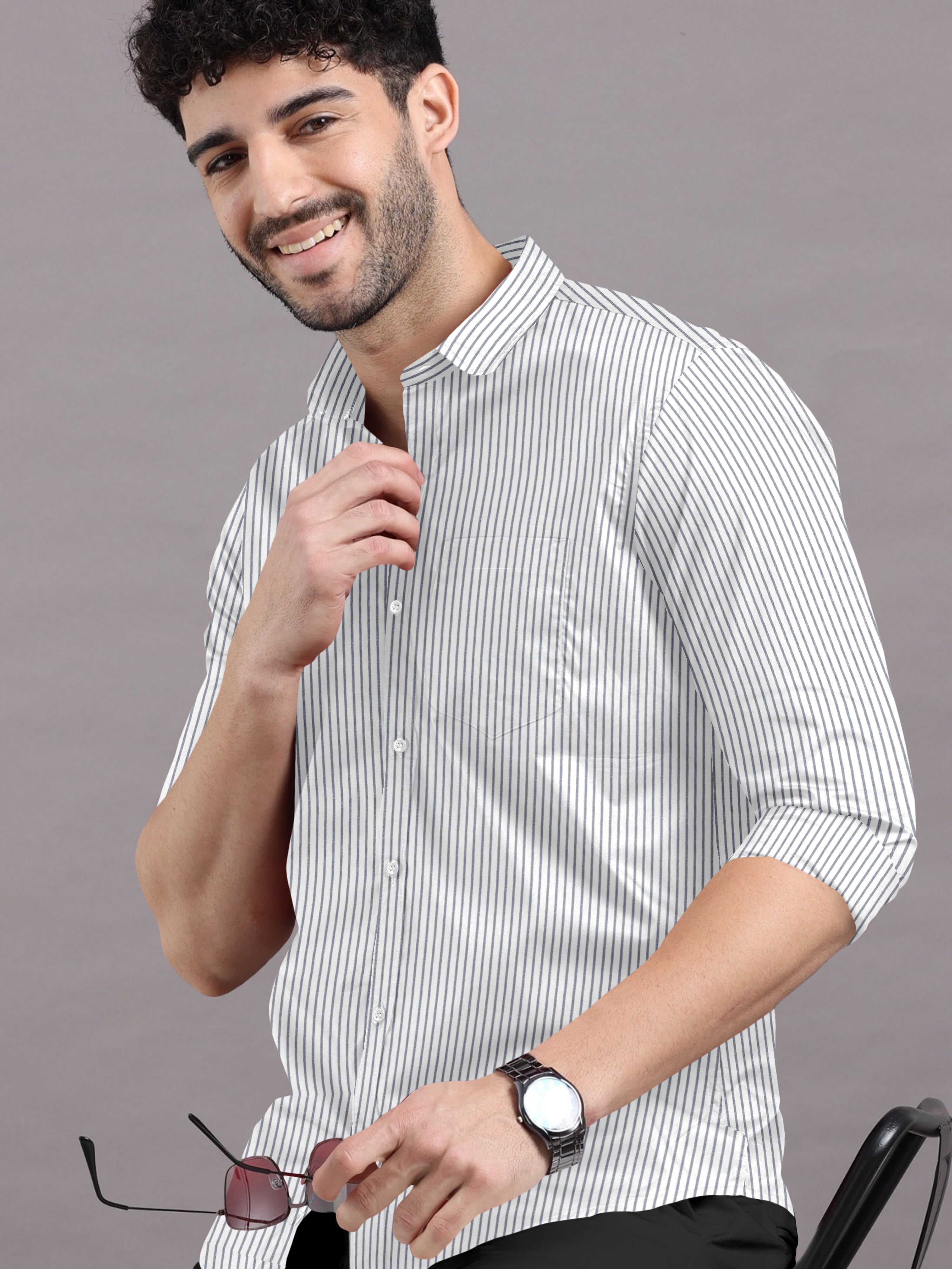 Light Grey Stripes Shirt