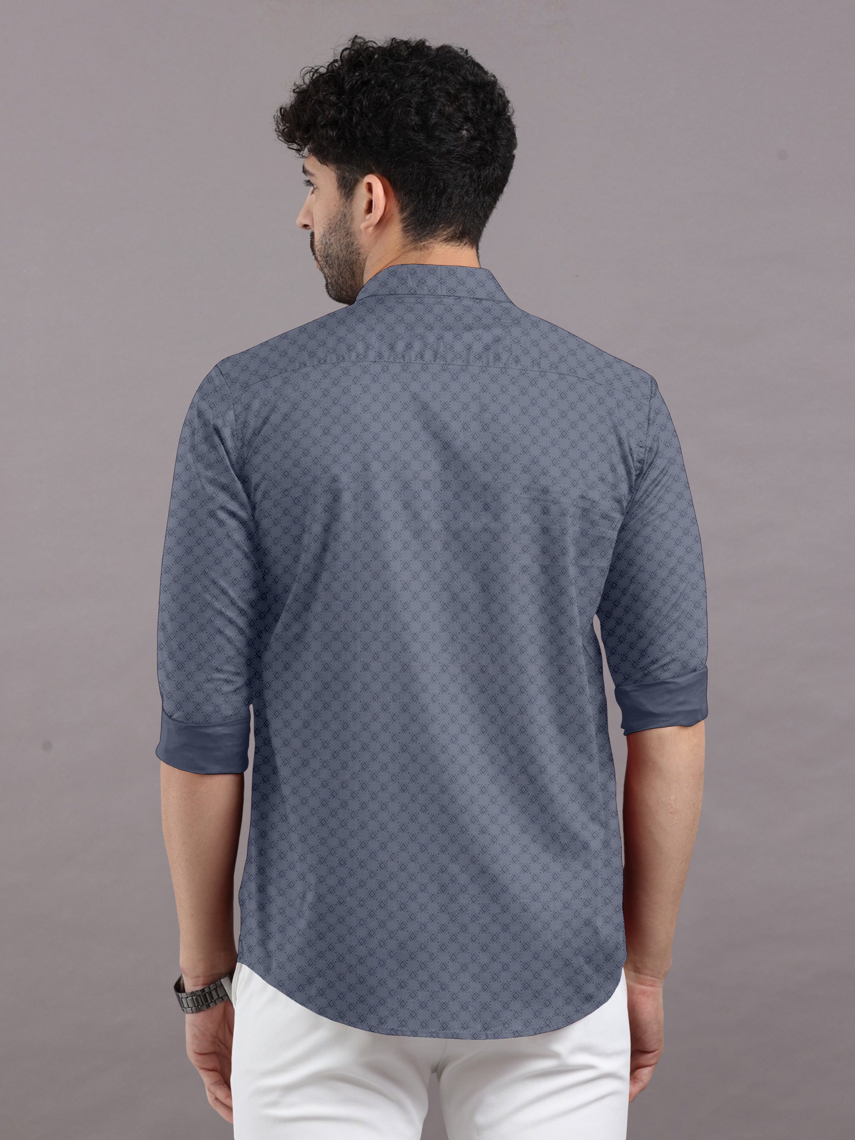 Pure cotton men's printed shirt in dusty grey for Party & beach wear