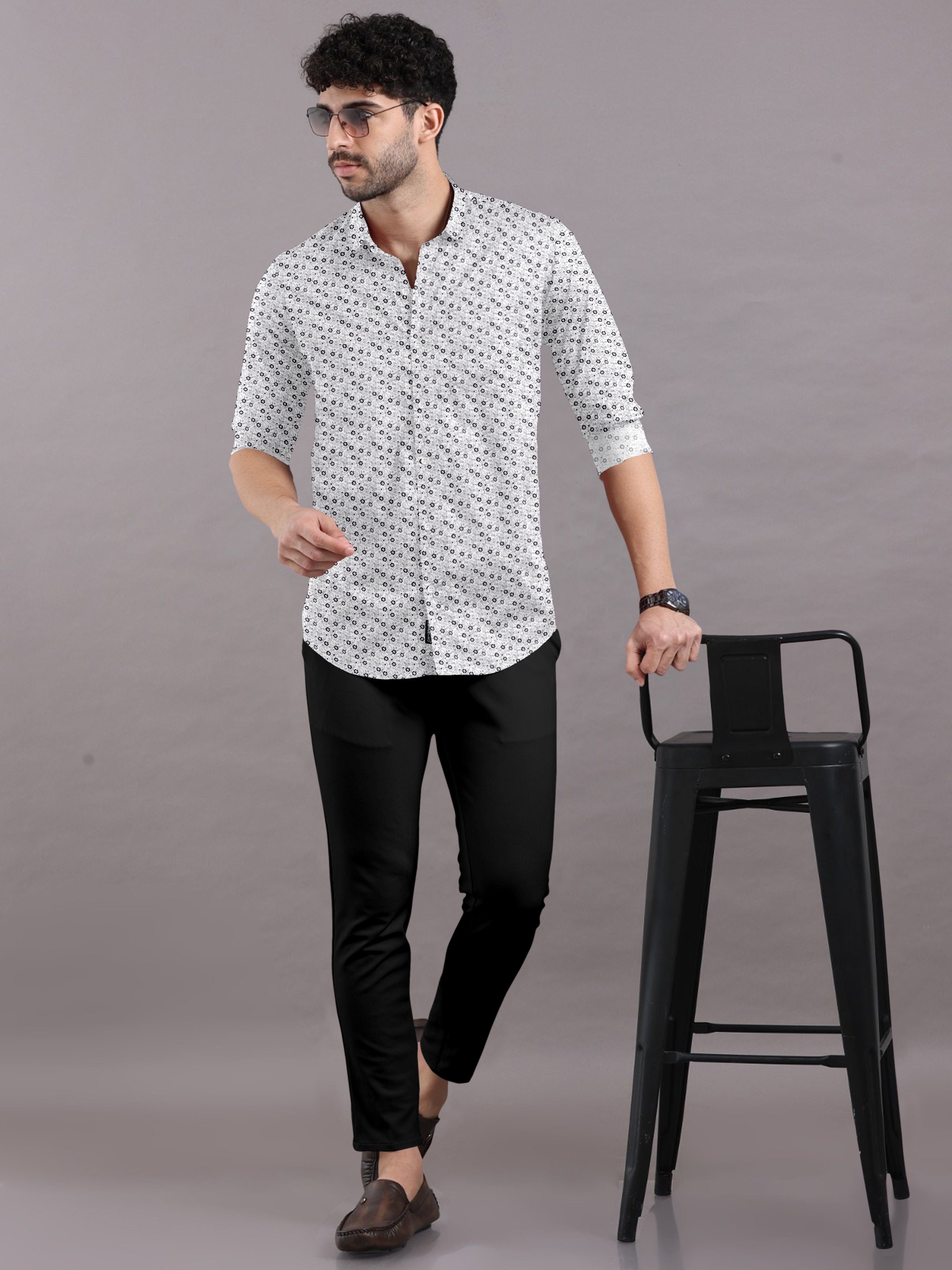 White Printed Shirt Subtle Floral Prints