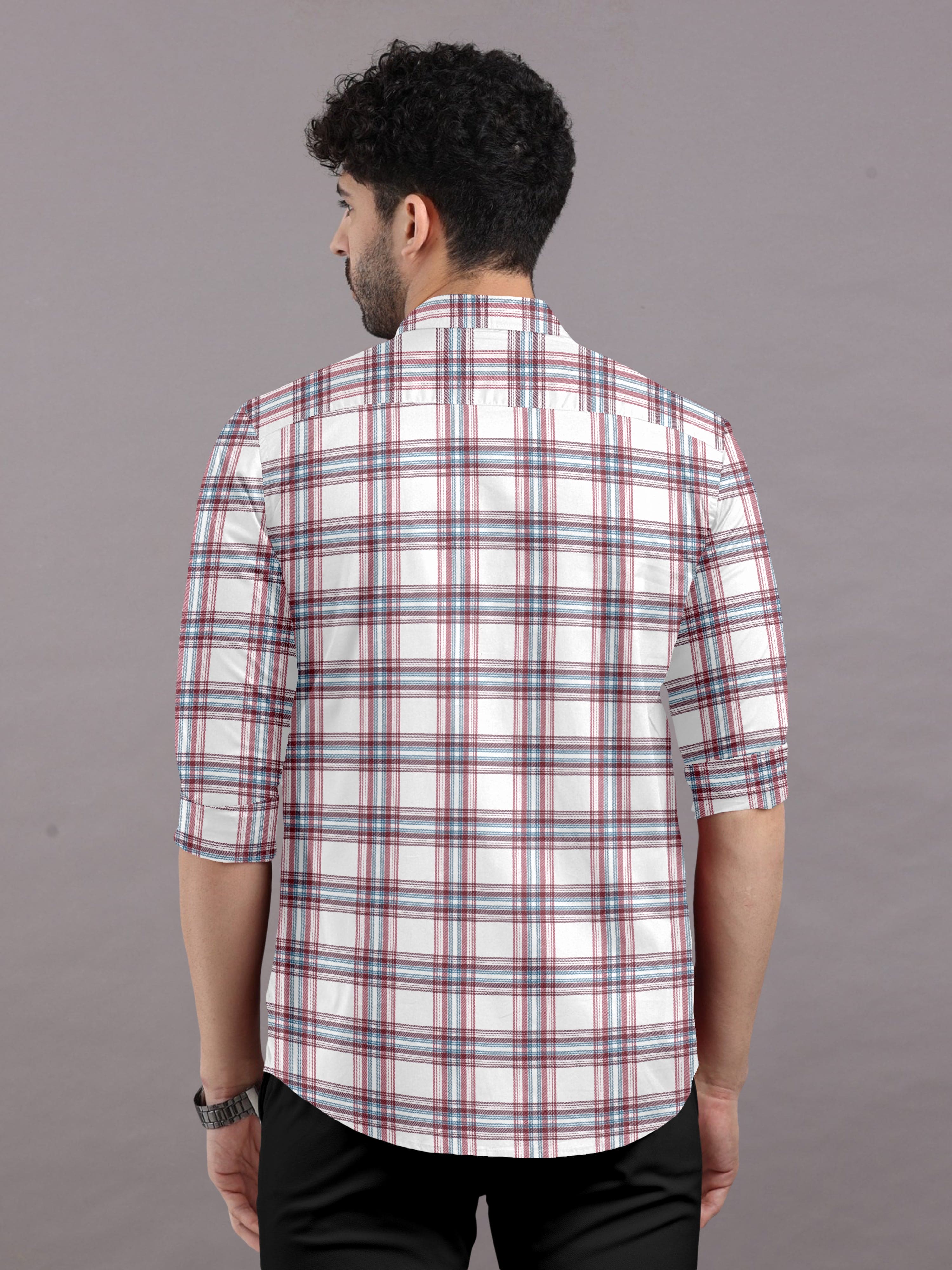 White Shirt with Blue and Maroon Checks