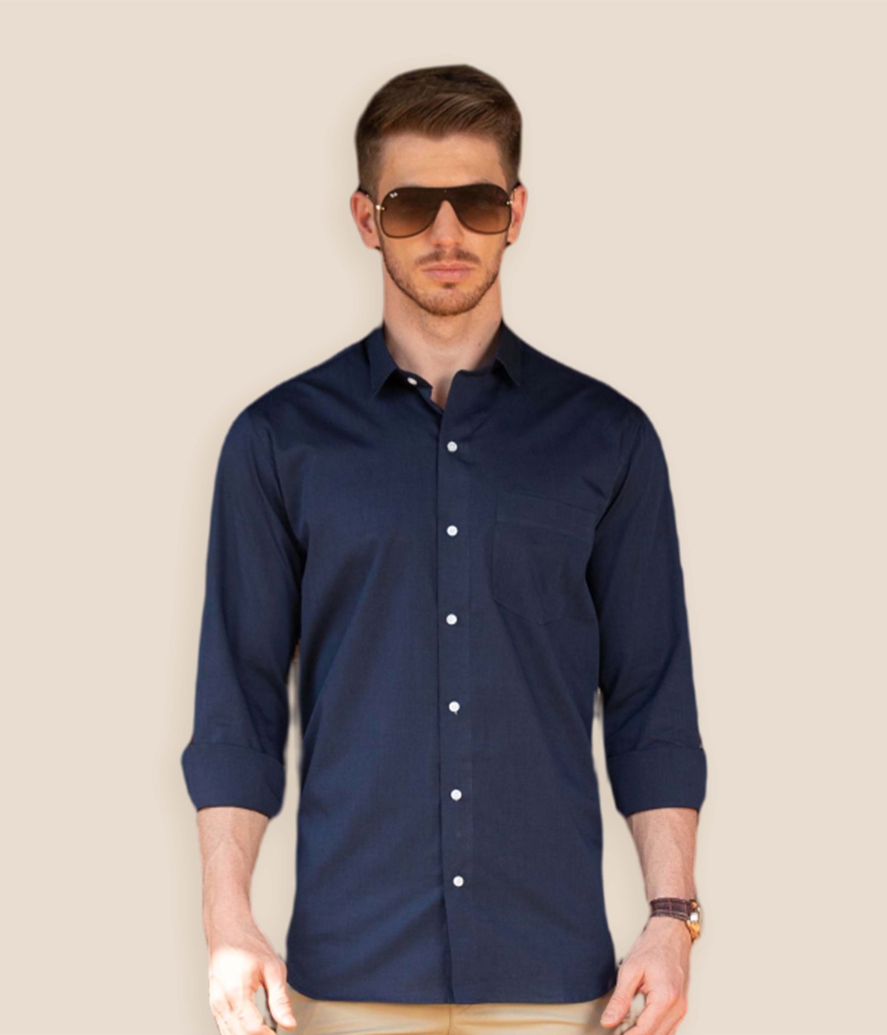 Navy blue Plain classic collar shirt