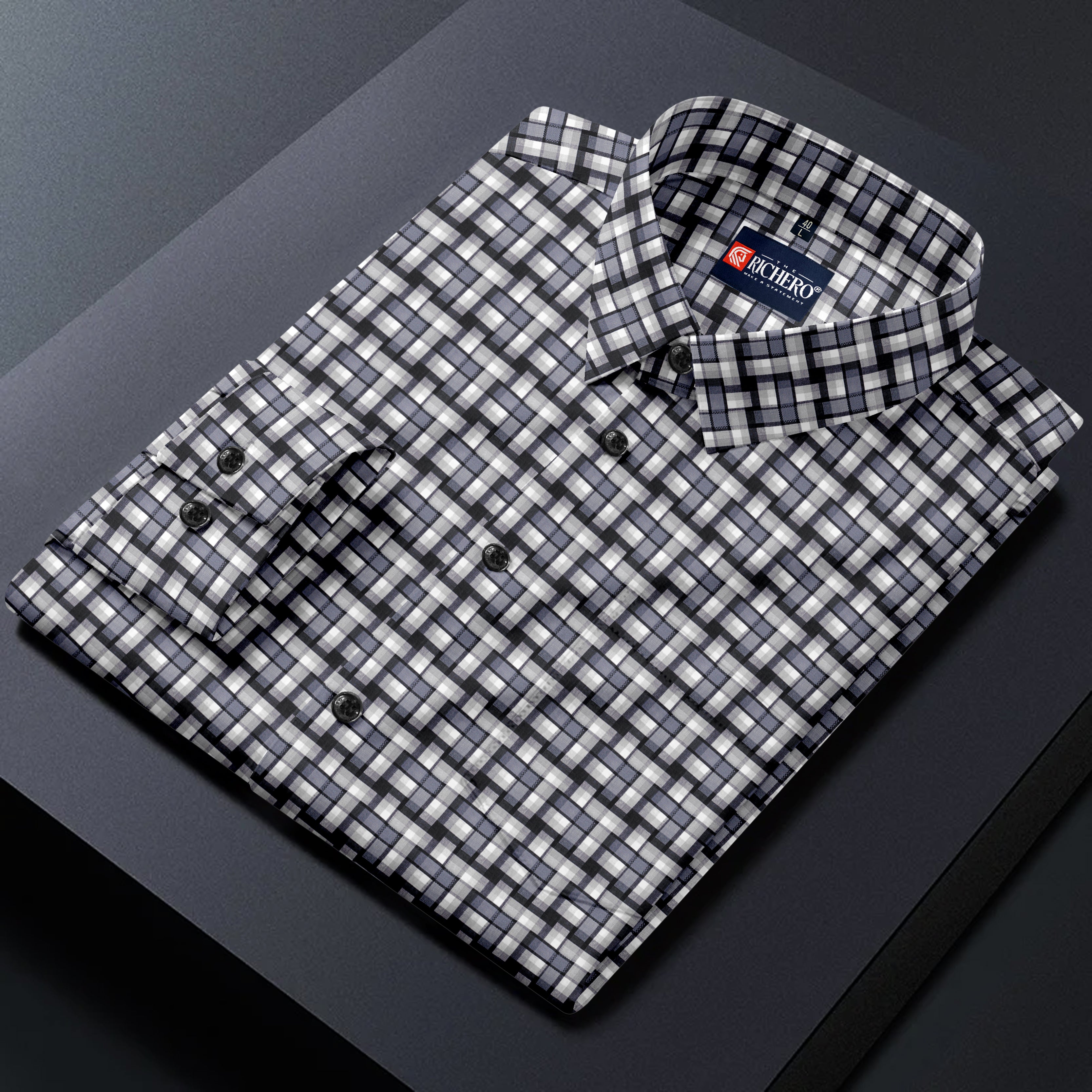 Stylish Qube Checks Mandarin Collar Shirt