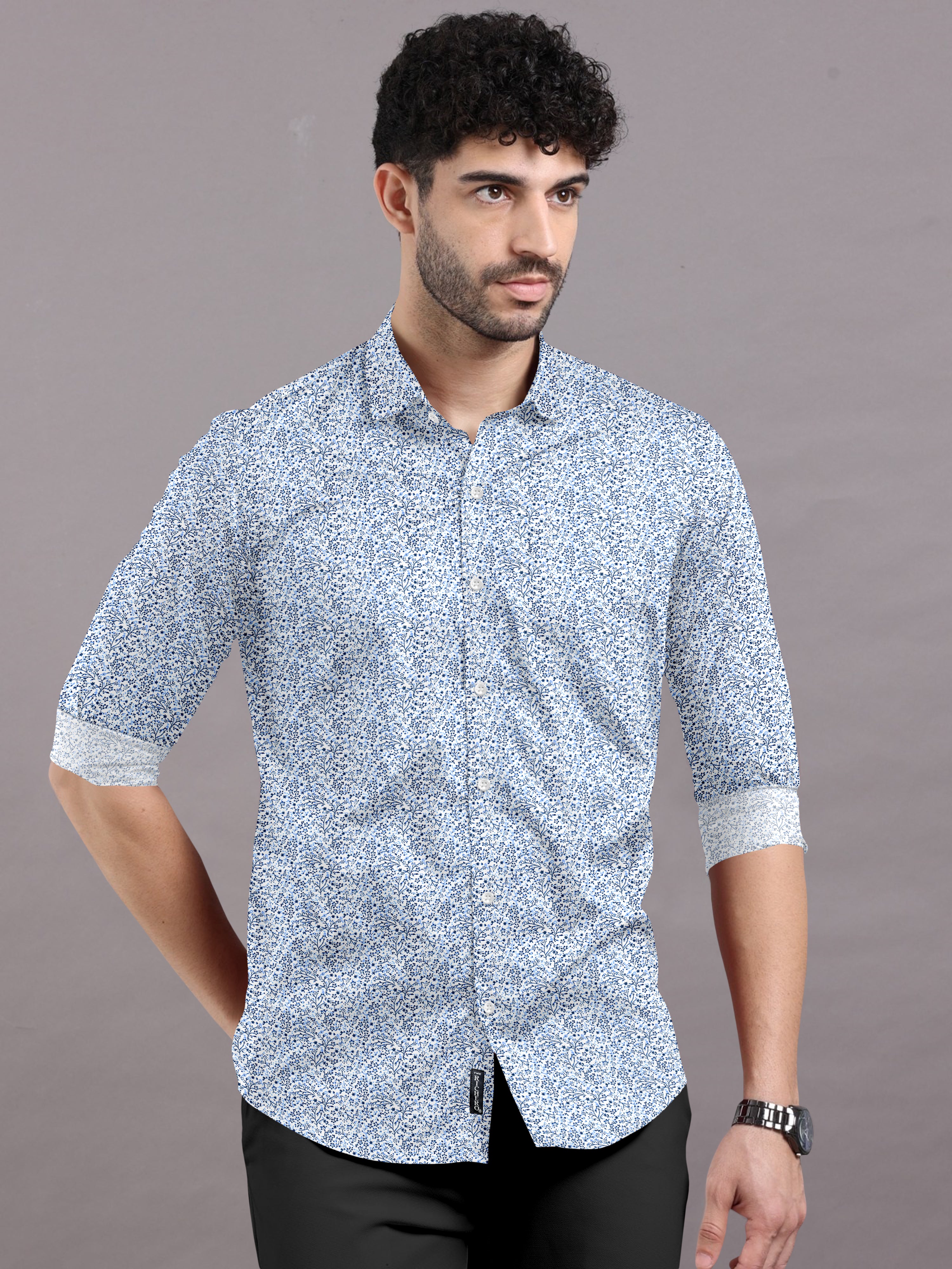 Peach Shirt with Self Weaving Printed Shirt