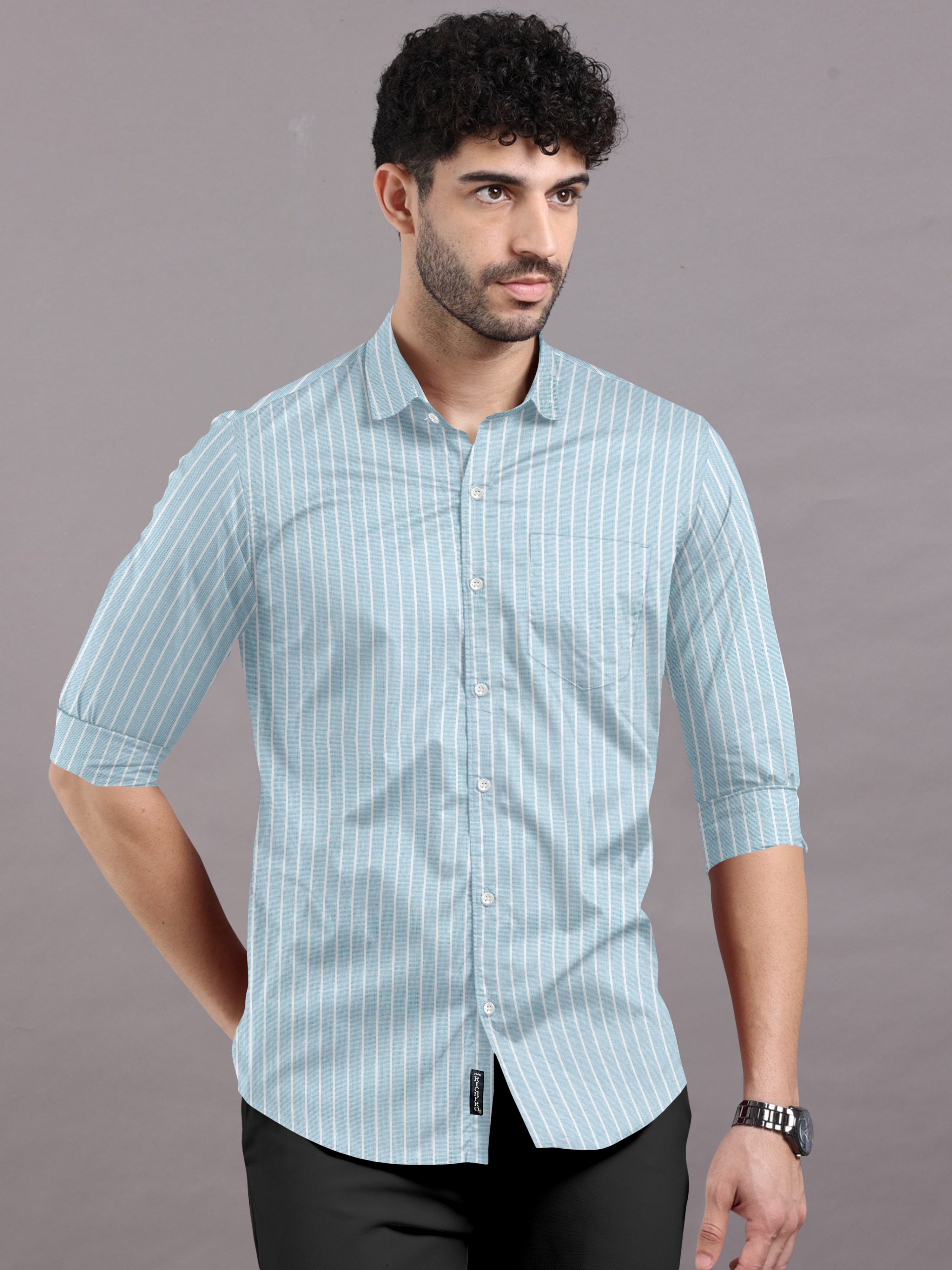 Light Sky Blue With Lighter Stripes Shirt