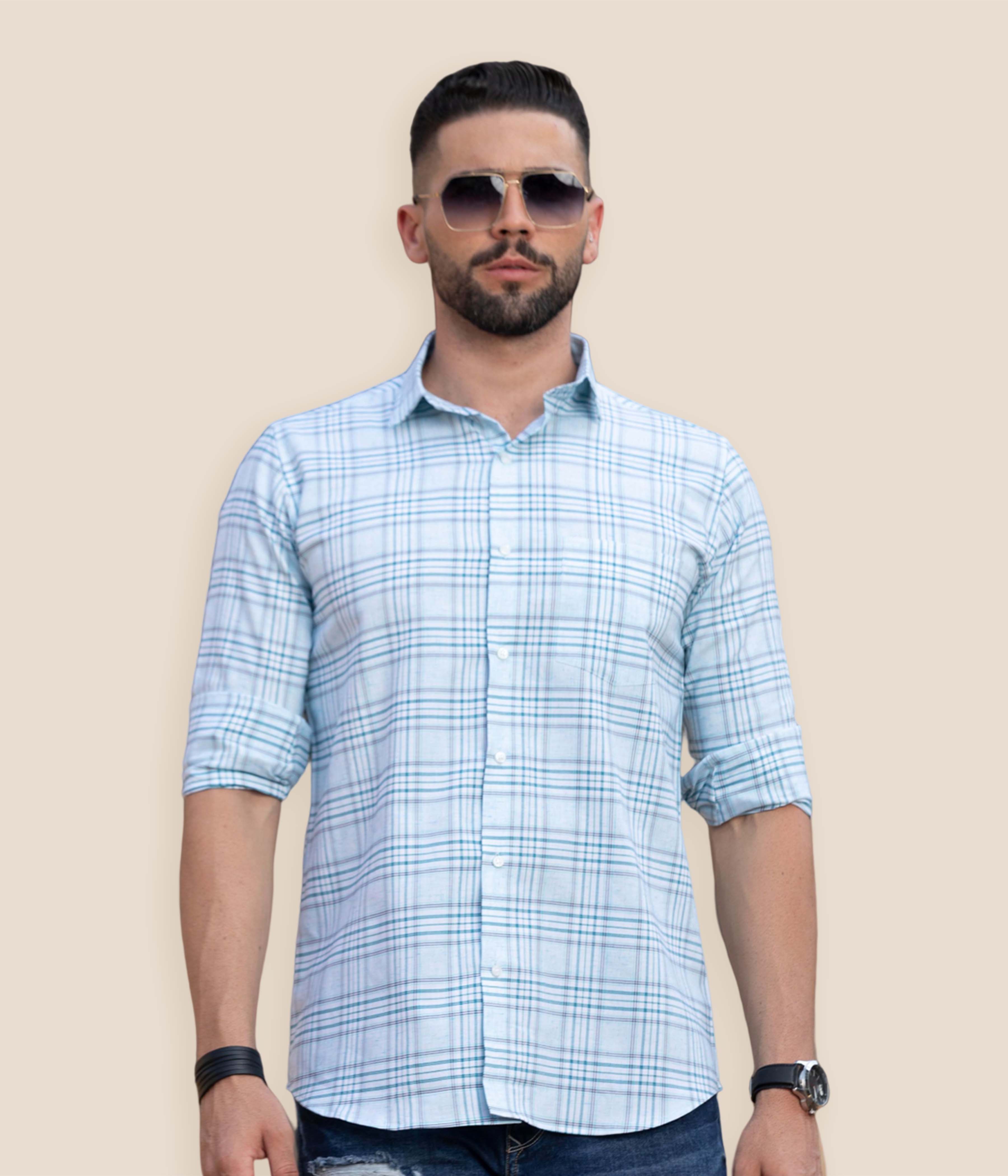 Checks men's sky blue shirt