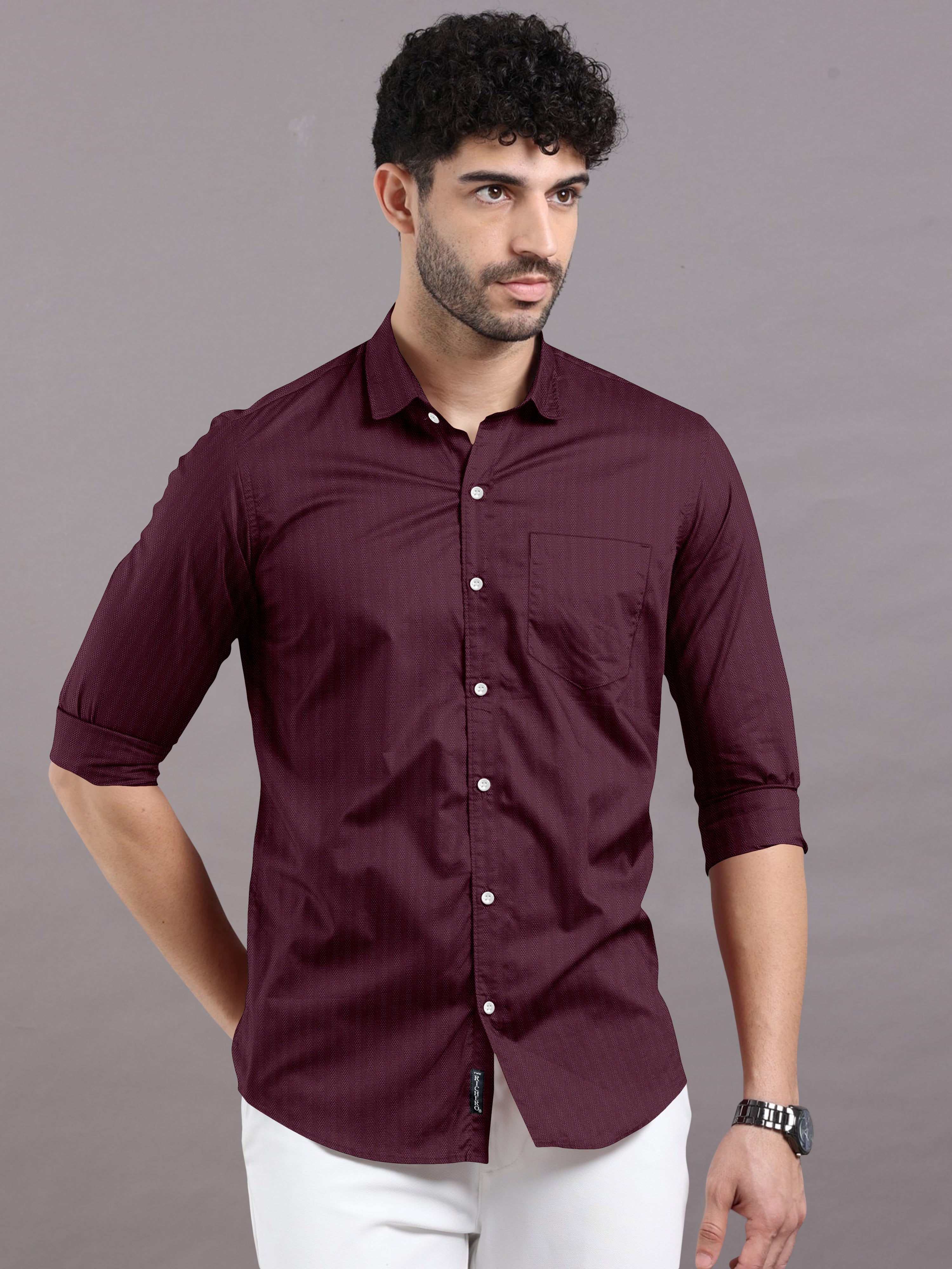 Maroon Self Shade Lines Printed Shirt