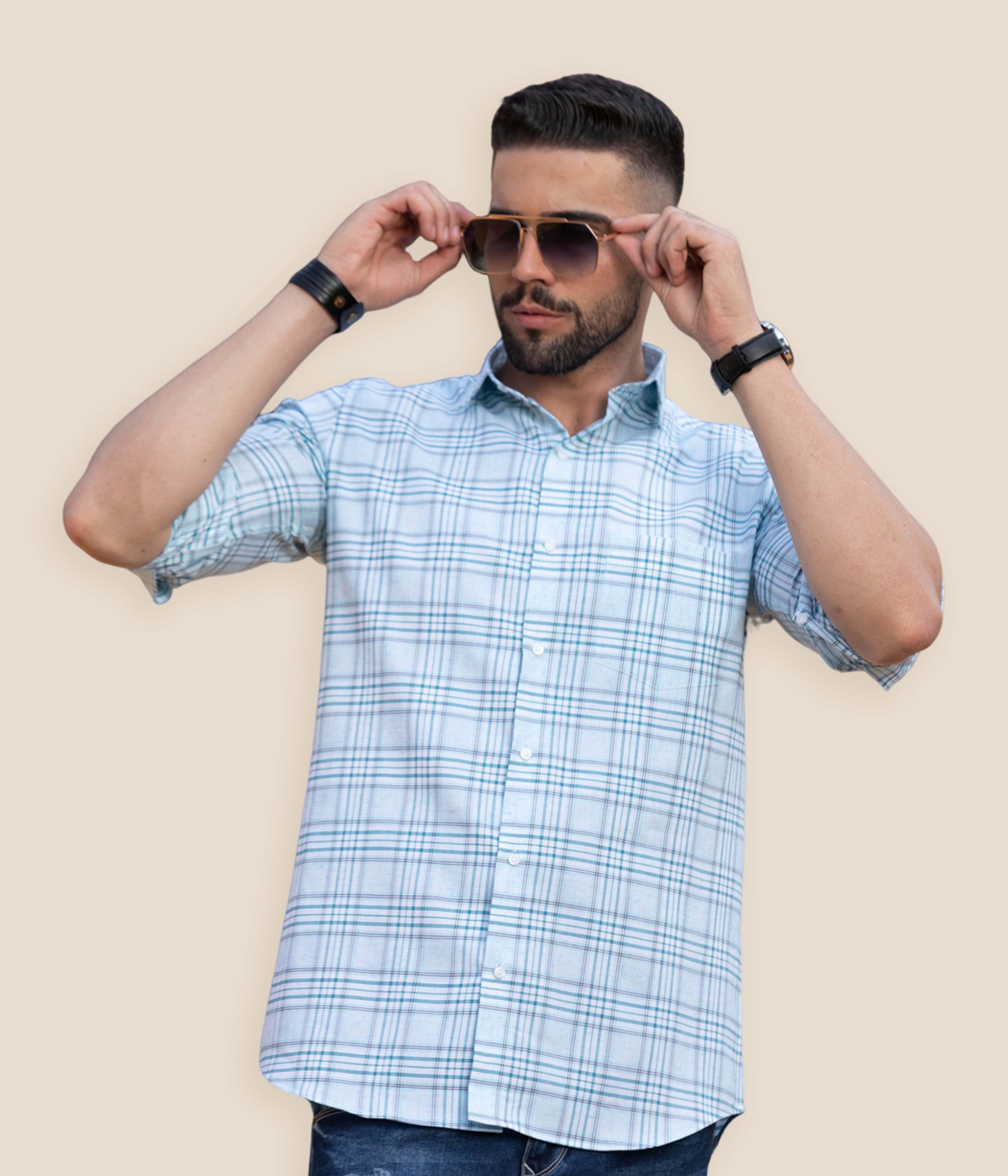 Checks men's sky blue shirt