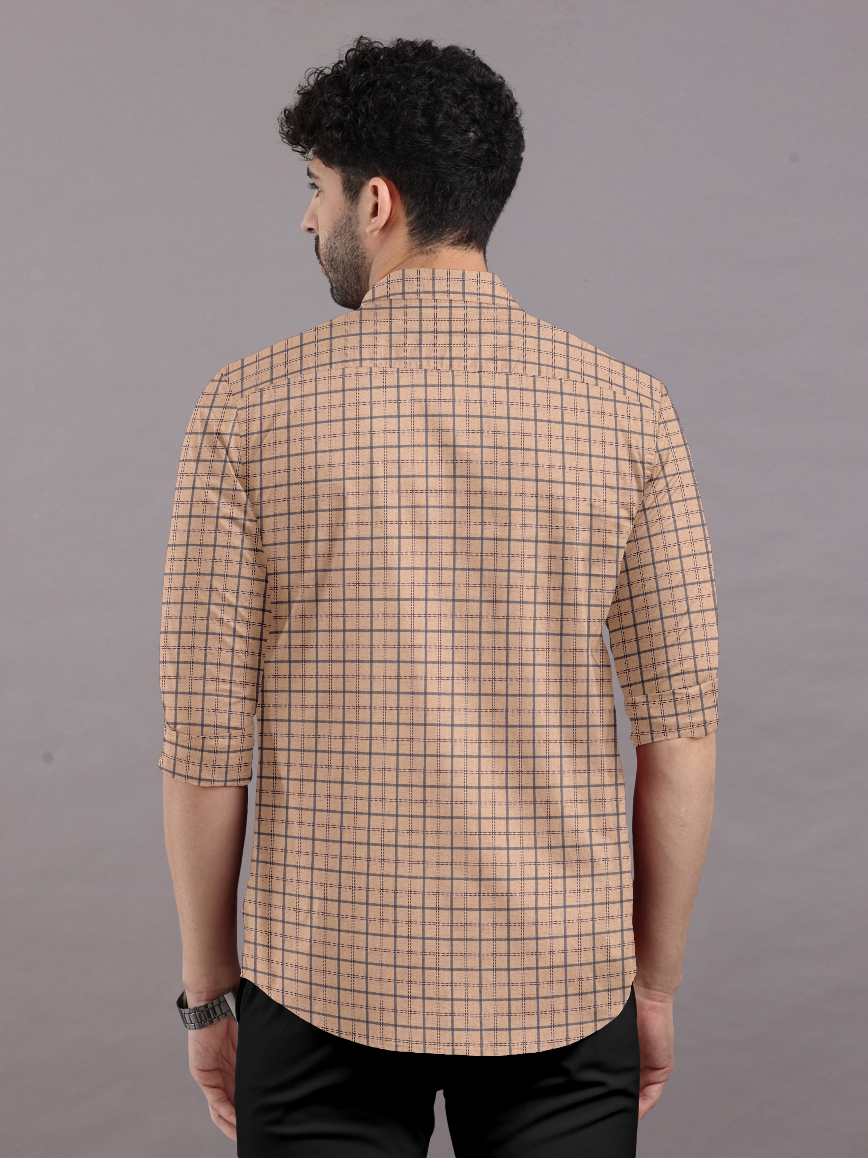 Champagne Yellow Chequered Formal Shirt