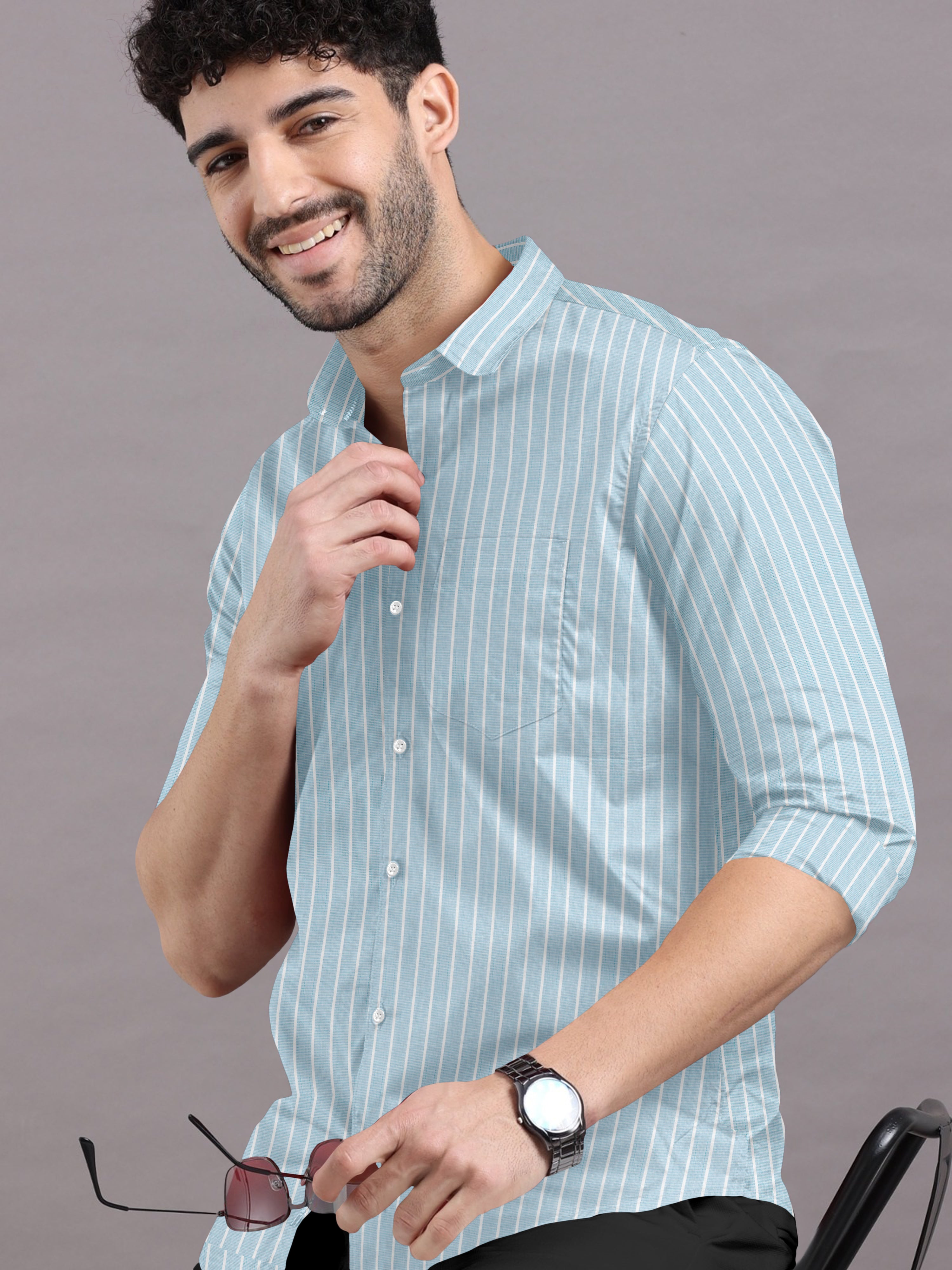 Light Sky Blue With Lighter Stripes Shirt