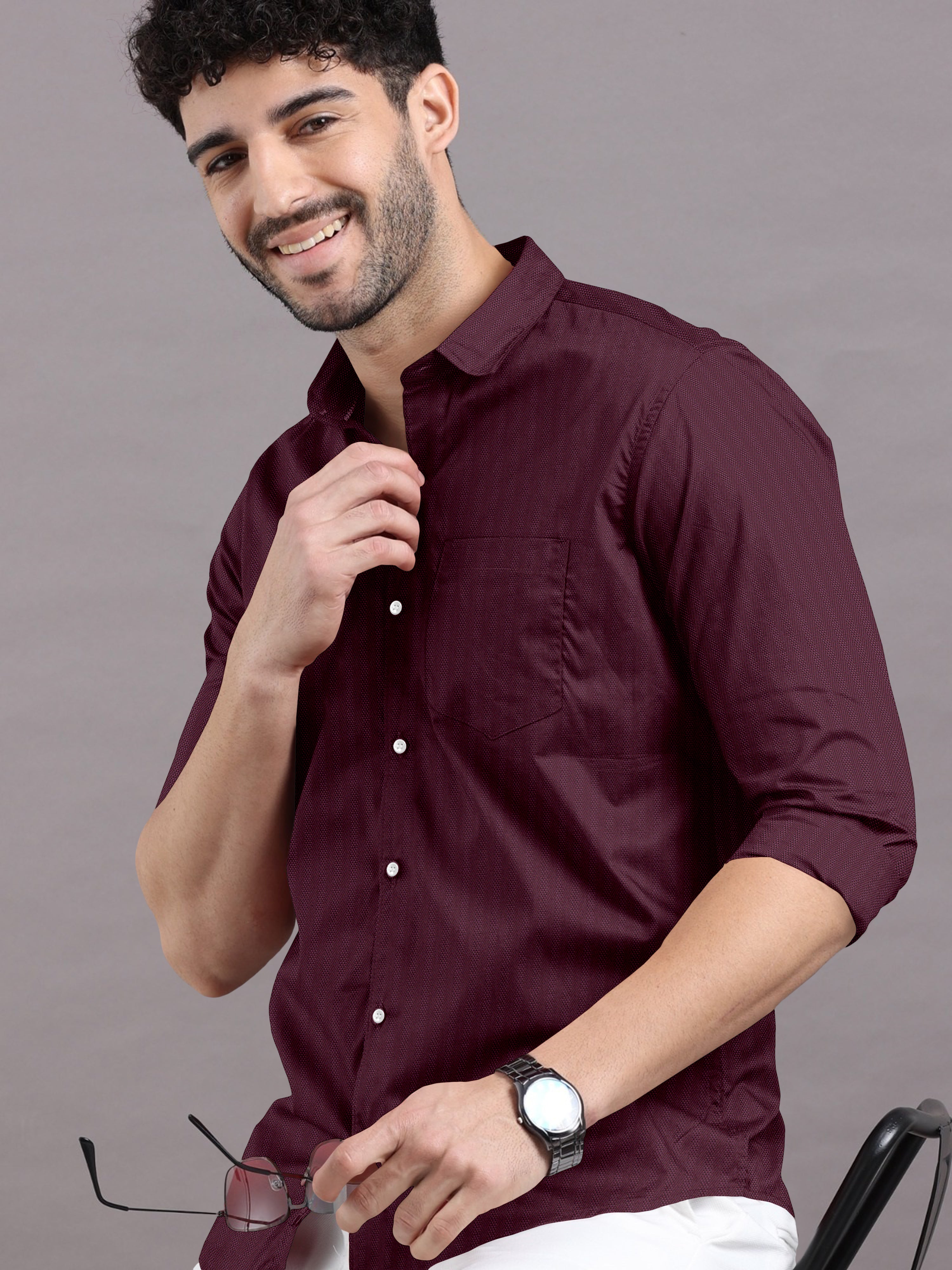 Maroon Self Shade Lines Printed Shirt