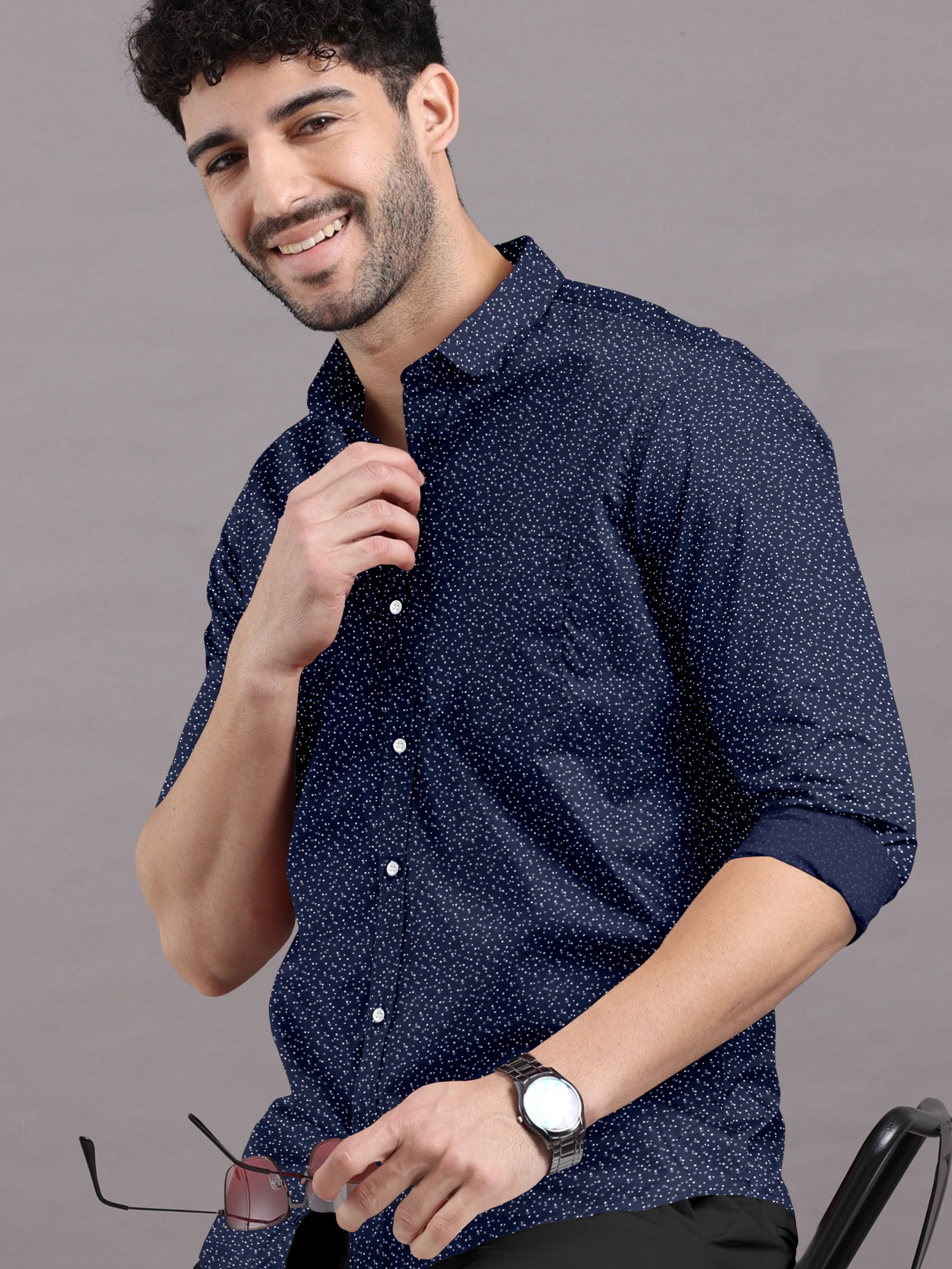 Stylish Dark Blue Printed Shirt