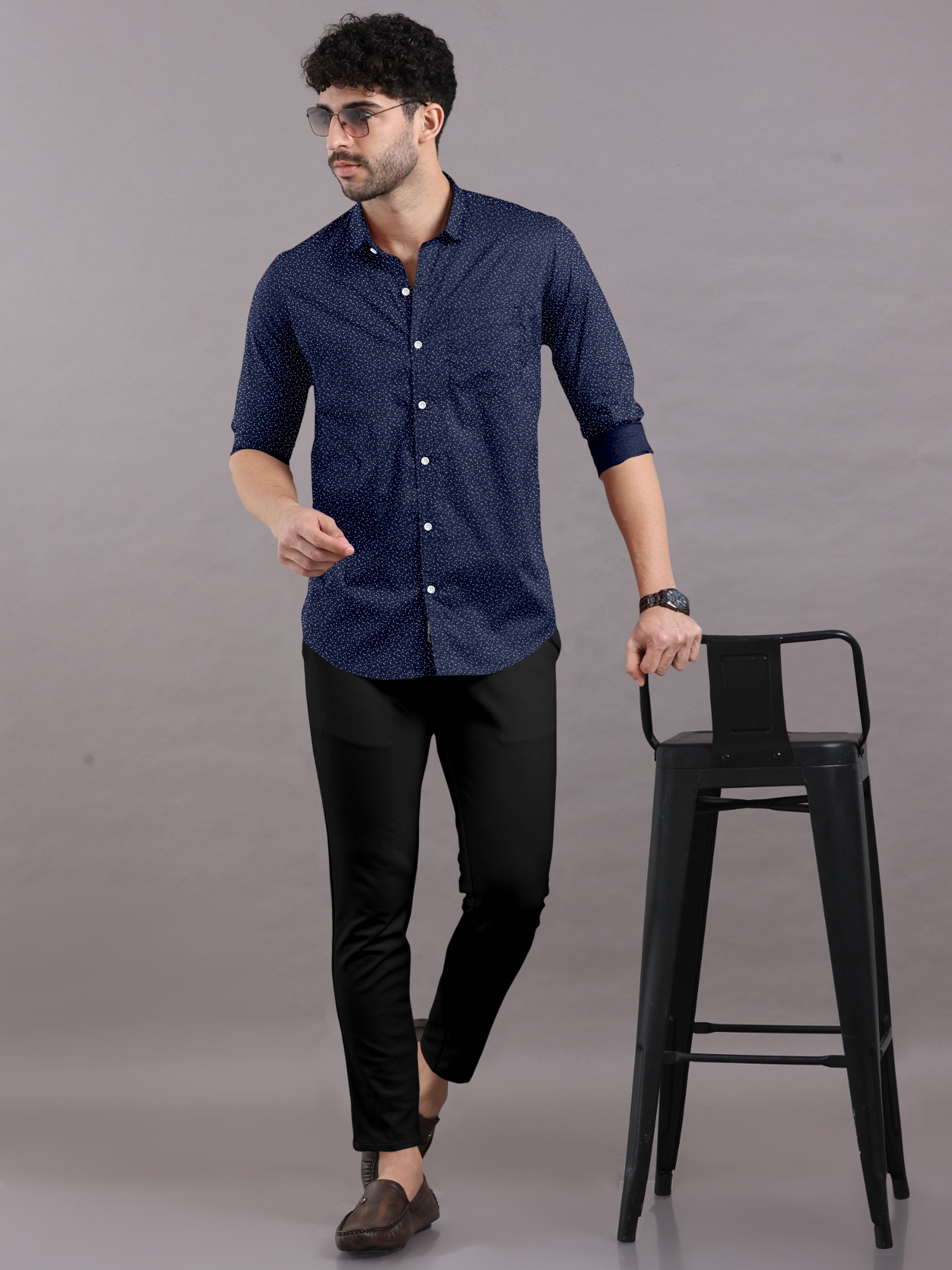 Stylish Dark Blue Printed Shirt