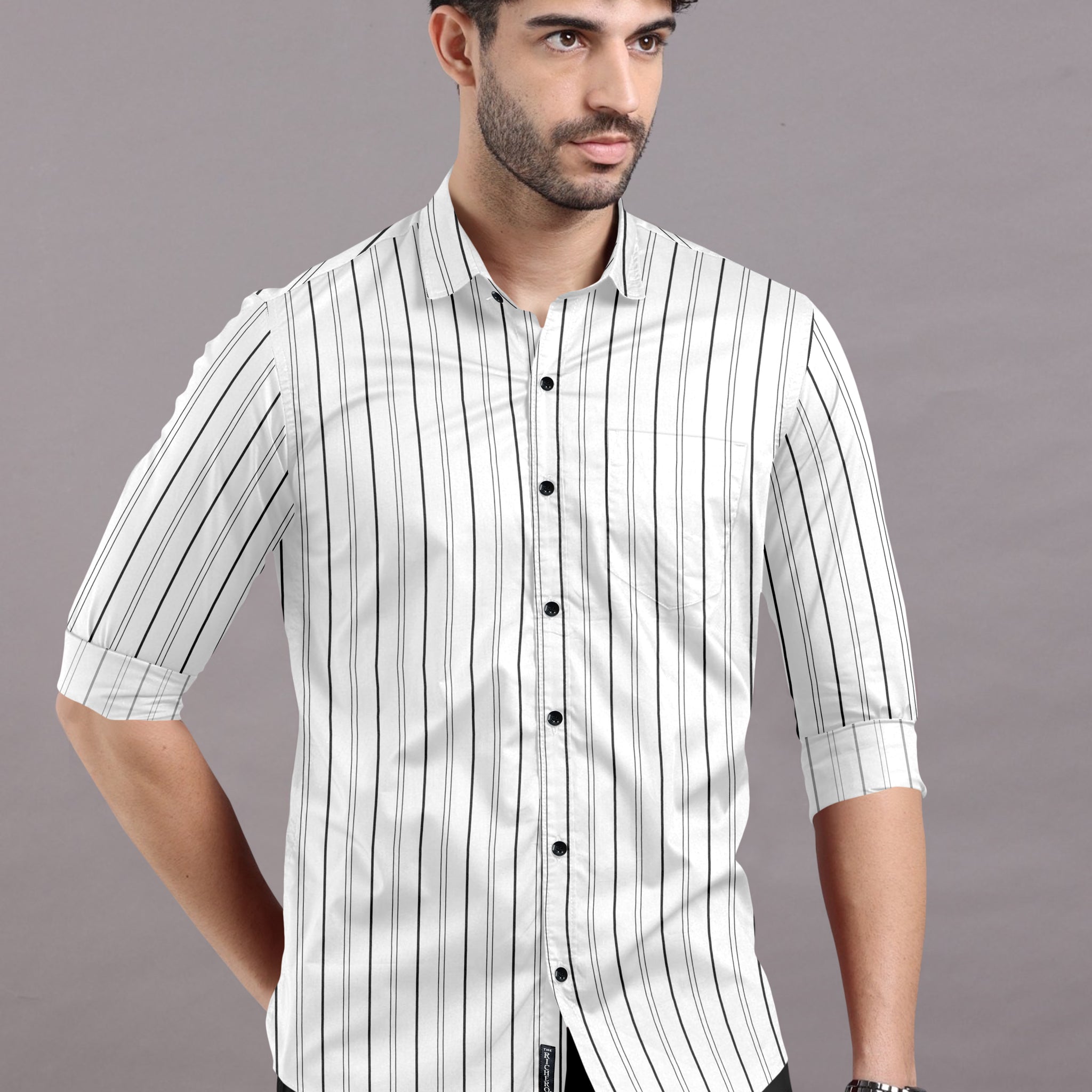 Formal White Shirt with Navy Blue Stripes