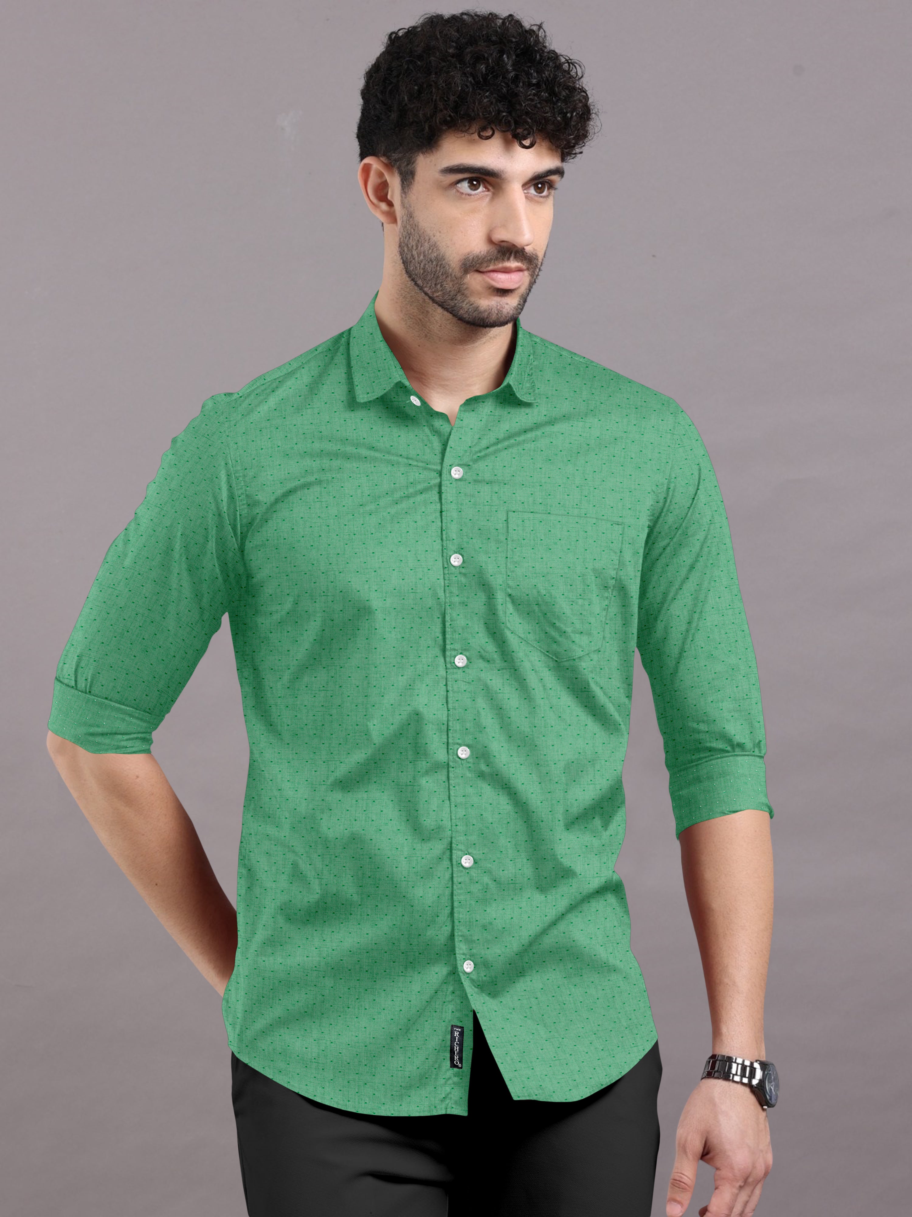 Fresh Green With Small Prints Shirt