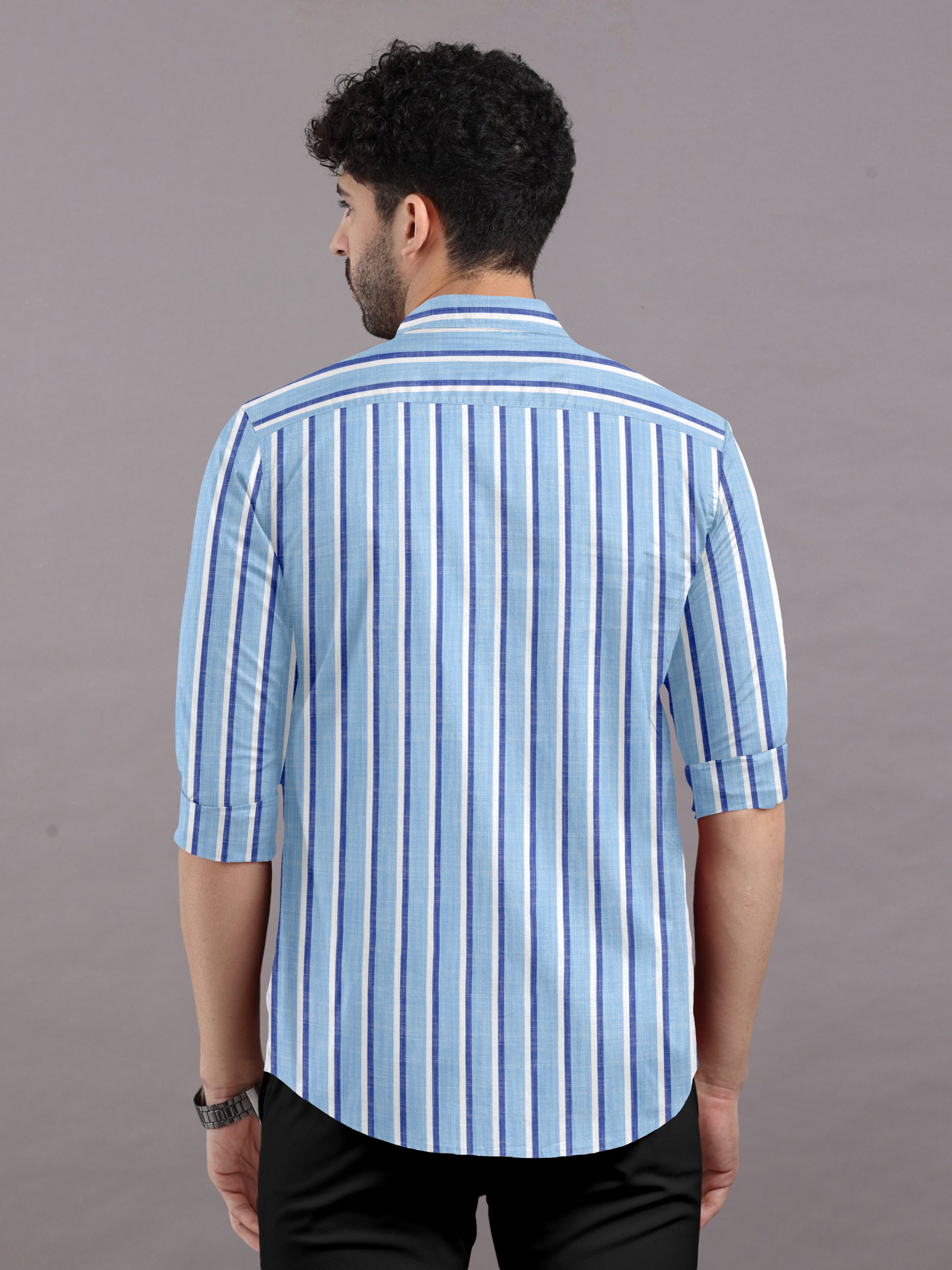 Sky Blue Shirt with Cobalt Blue Stripes