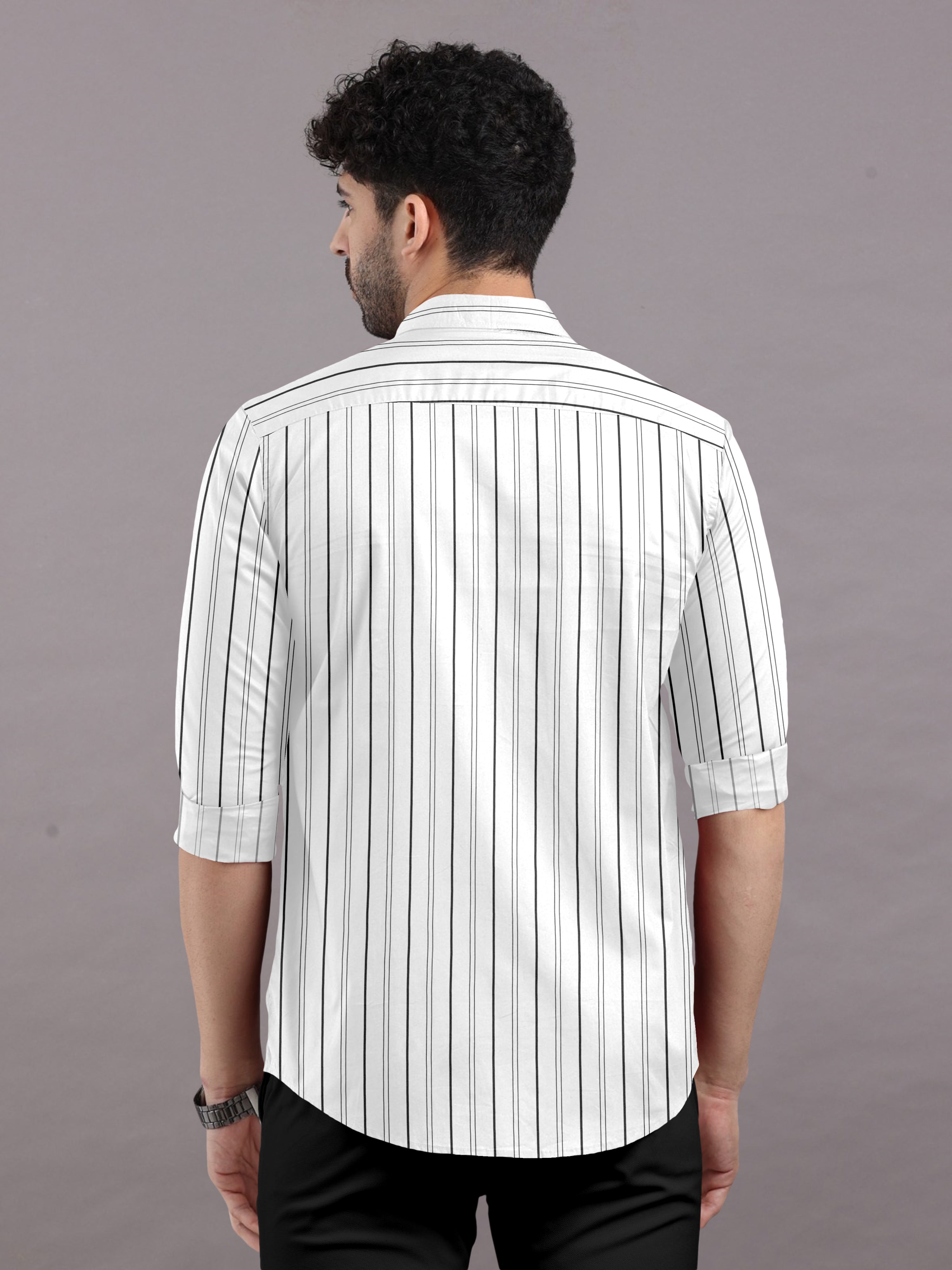 Formal White Shirt with Navy Blue Stripes