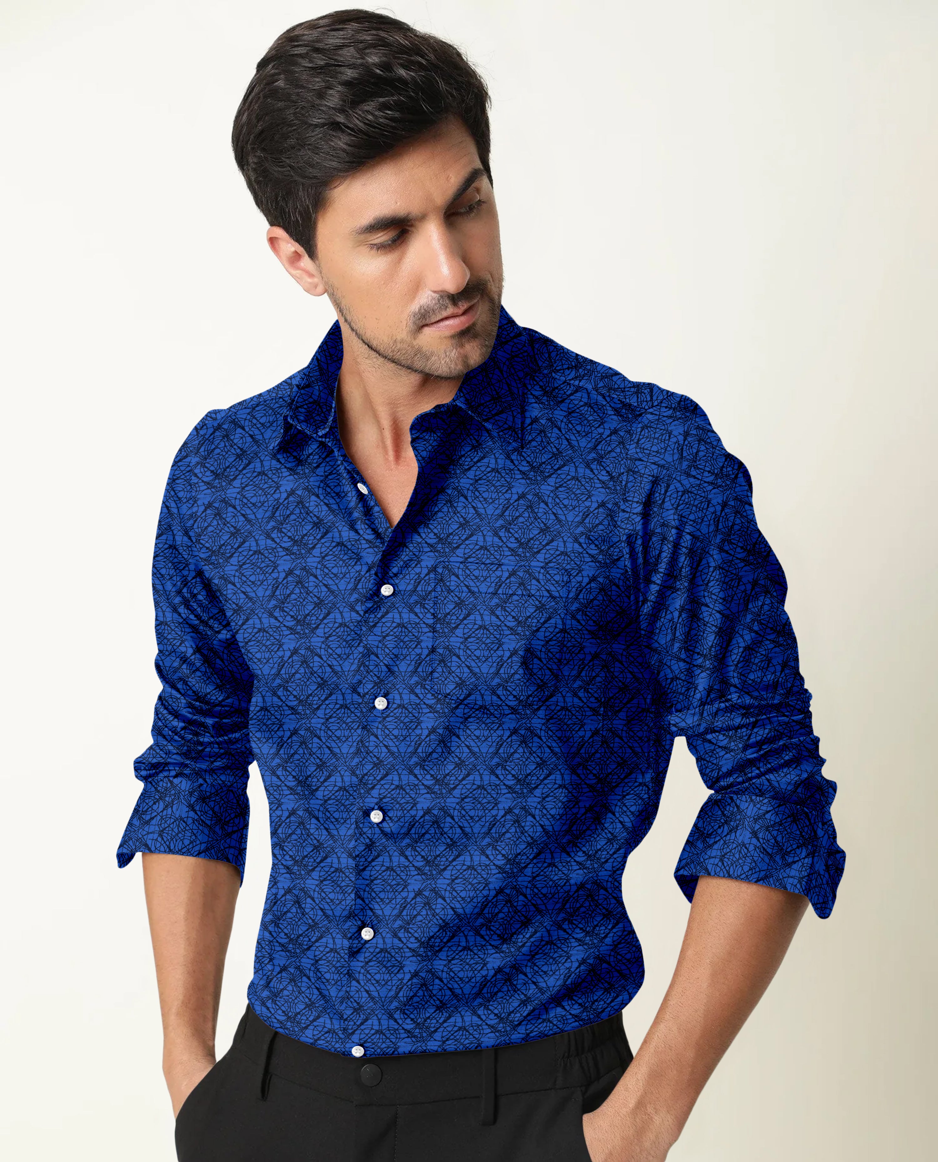 Intricate Abstract Print Sapphire Blue Shirt