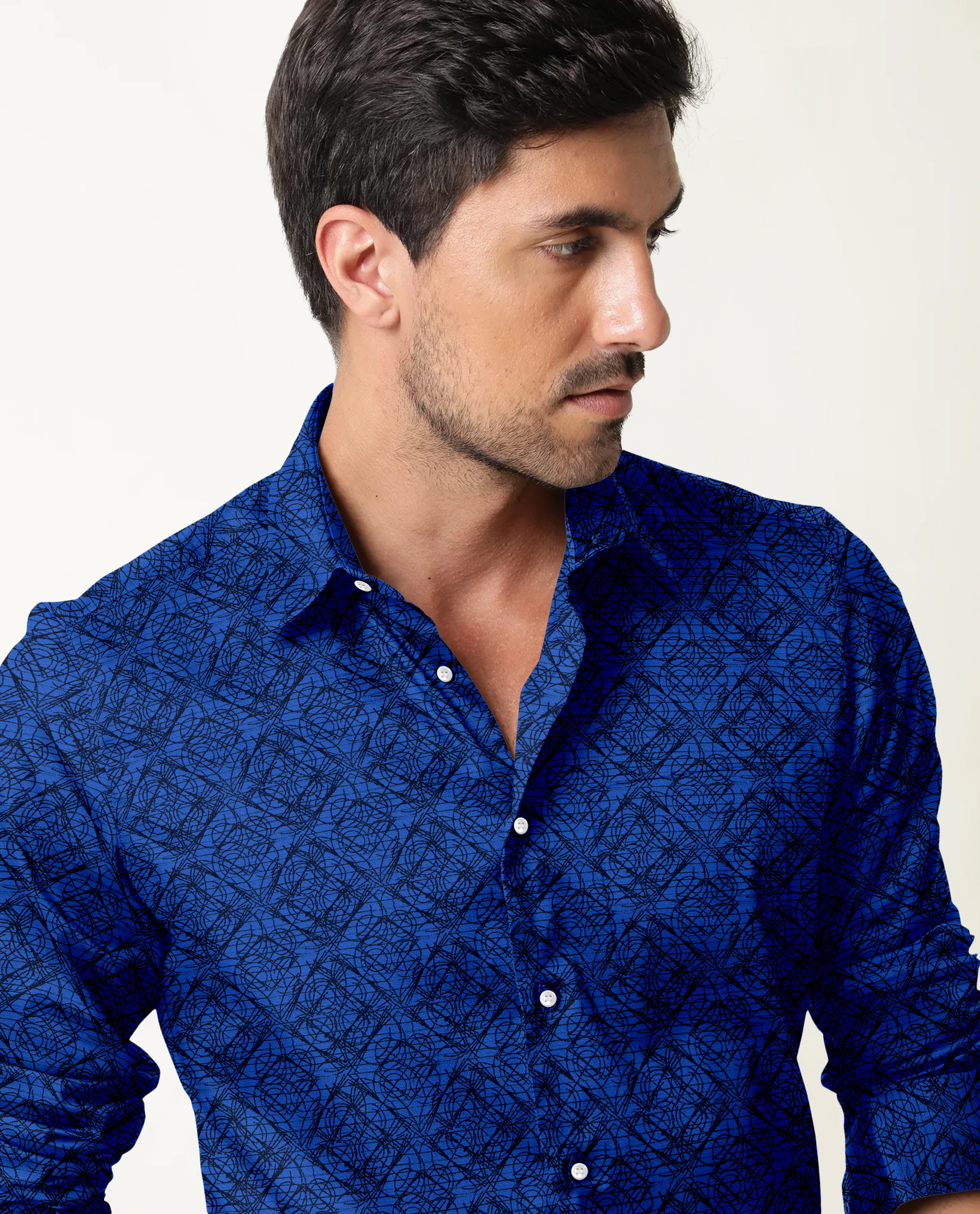 Intricate Abstract Print Sapphire Blue Shirt