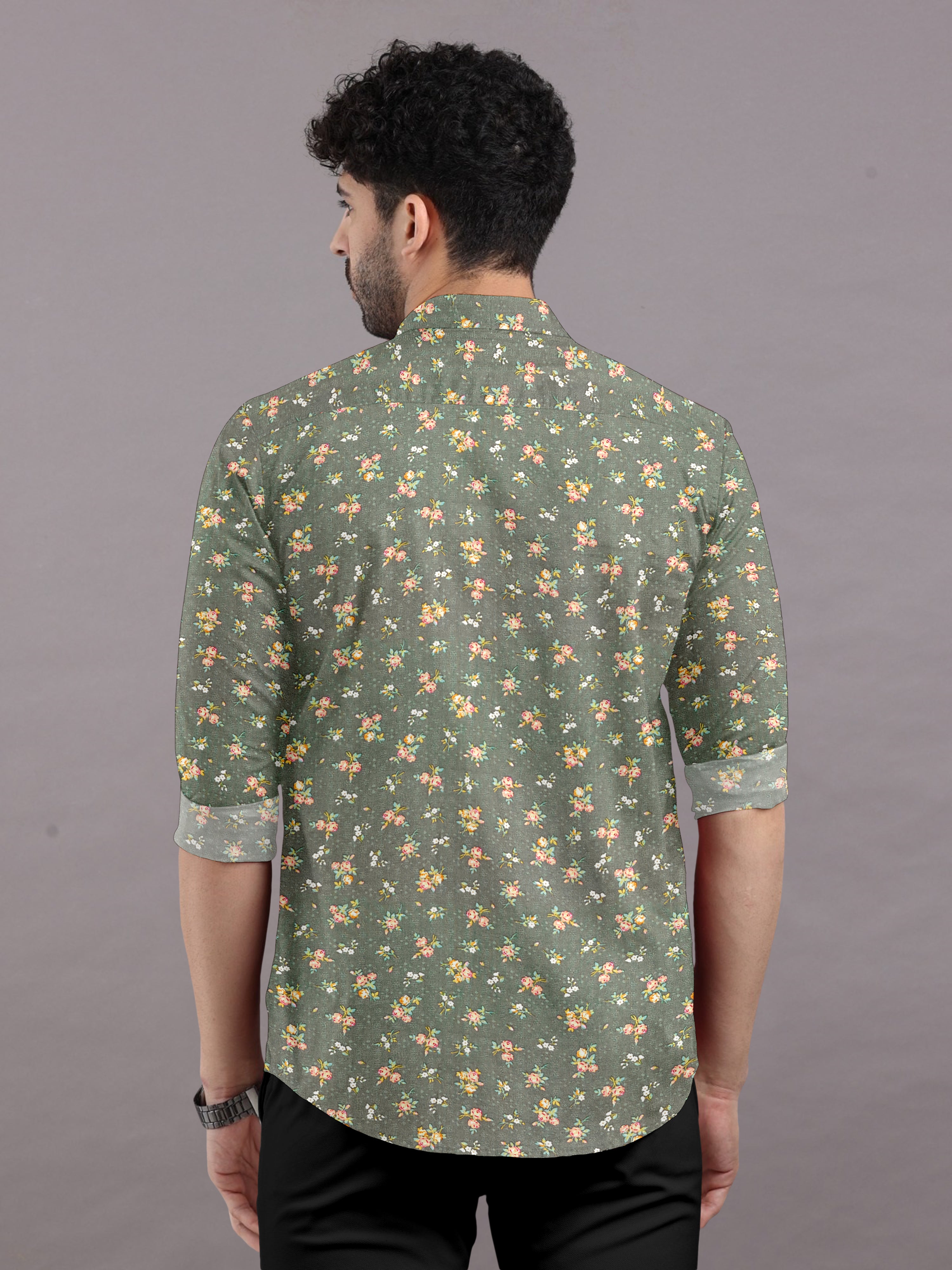 Floral Finesse Printed on Laurel Green Shirt