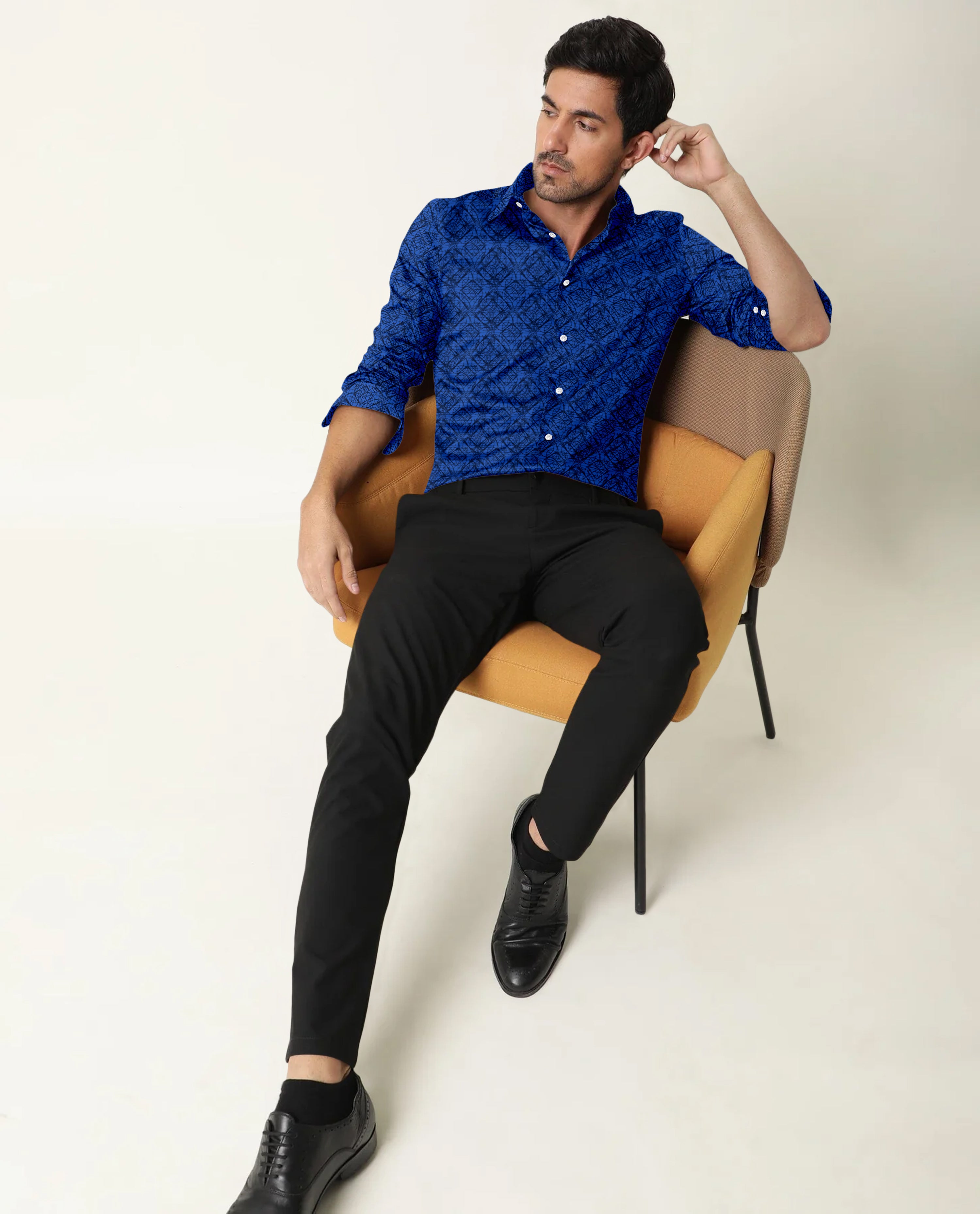 Intricate Abstract Print Sapphire Blue Shirt