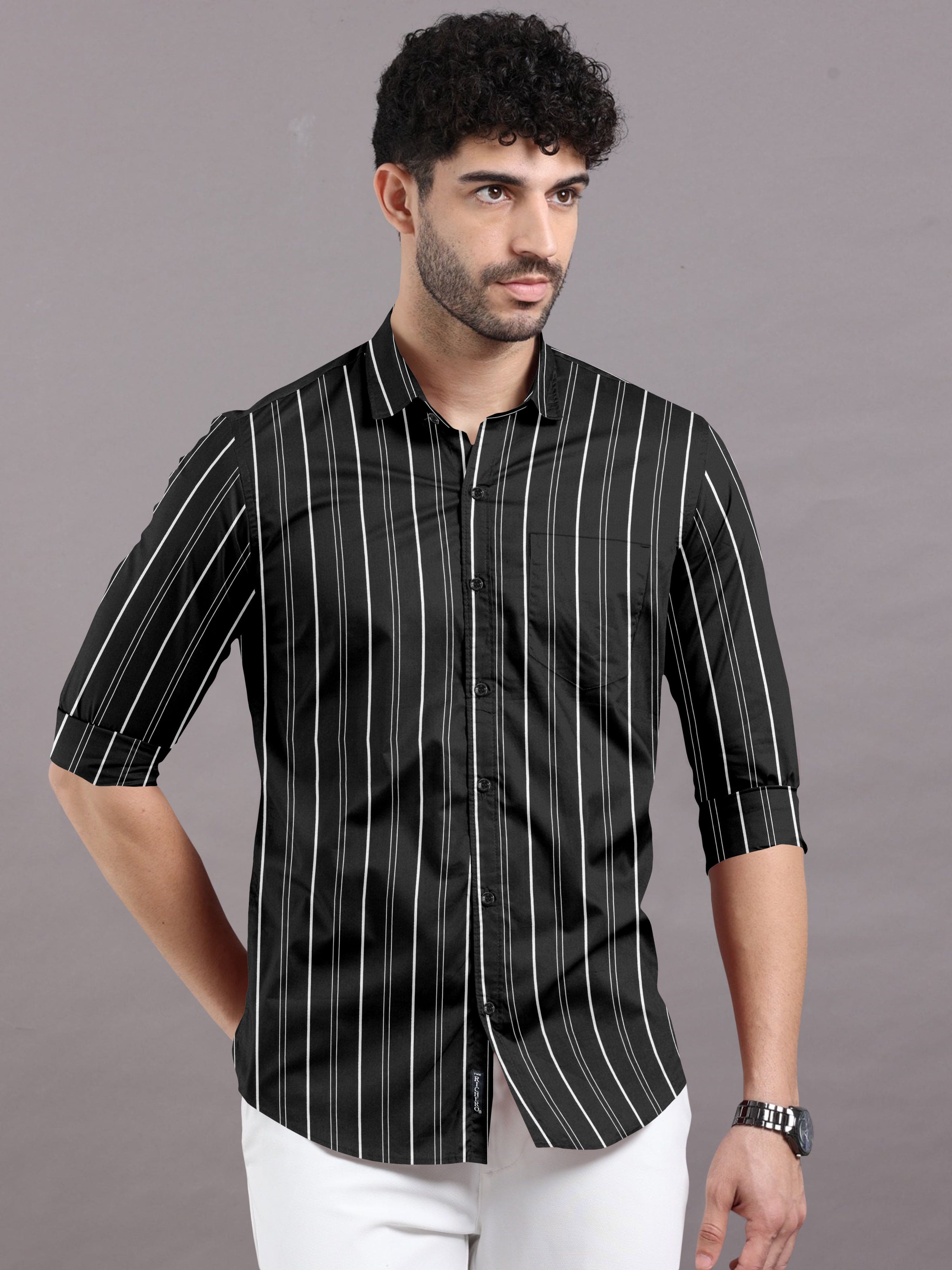 Elegant in Black and White Stripes Shirt