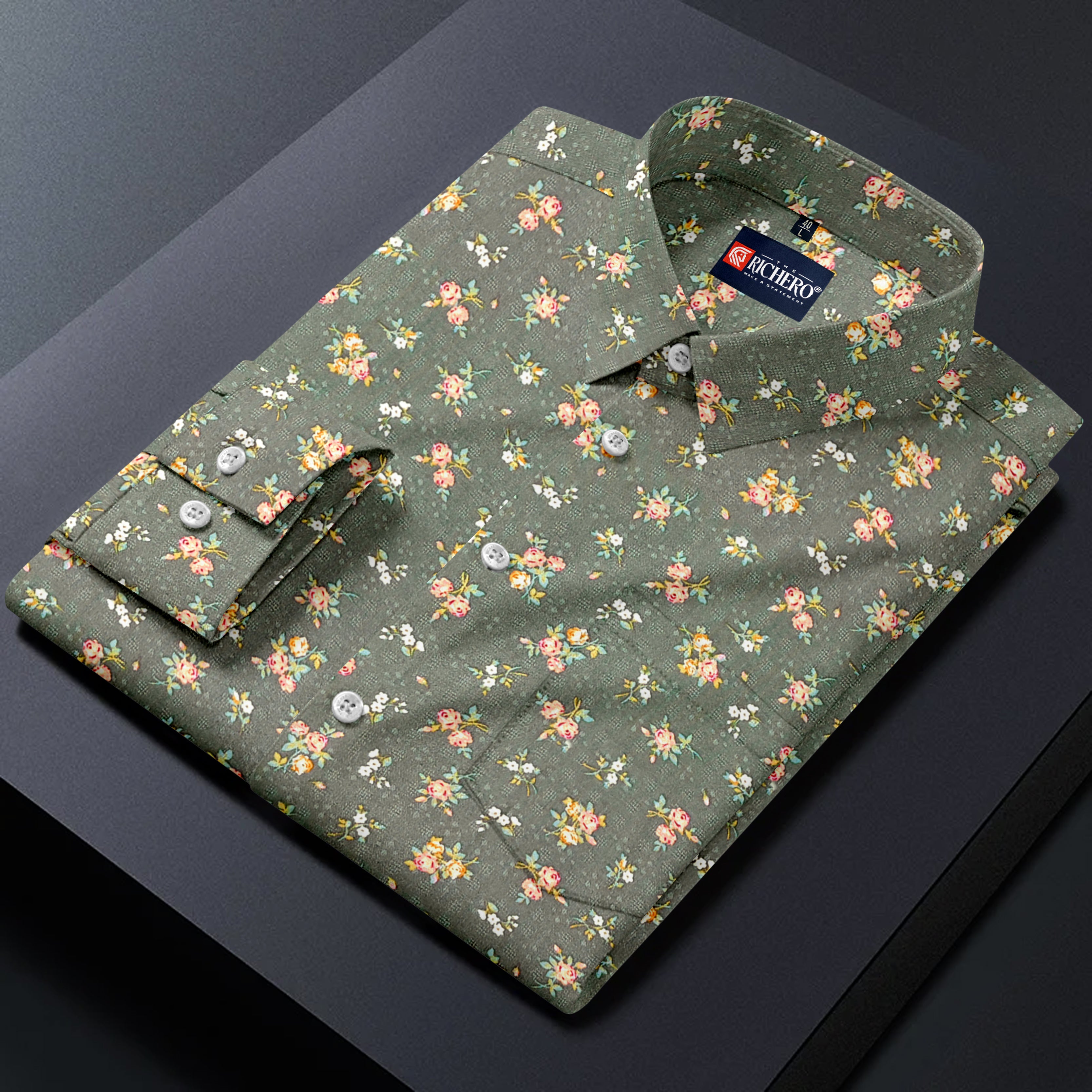 Floral Finesse Printed on Laurel Green Shirt