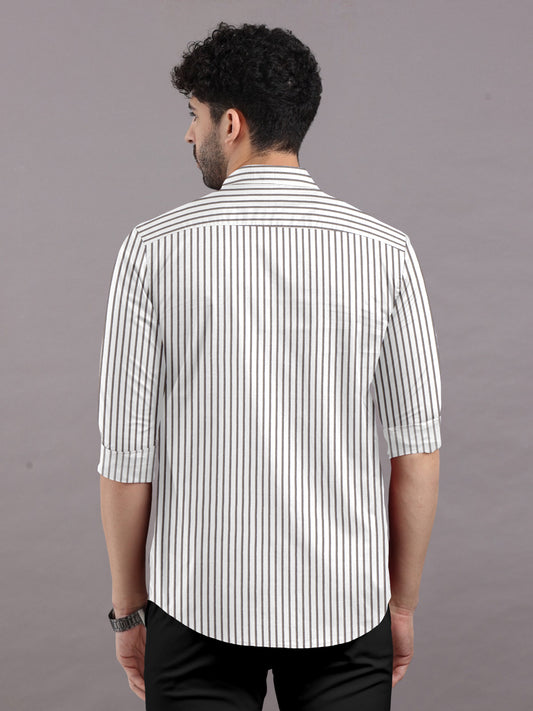 Sleek and Modern in White & Beige Stripes Shirt