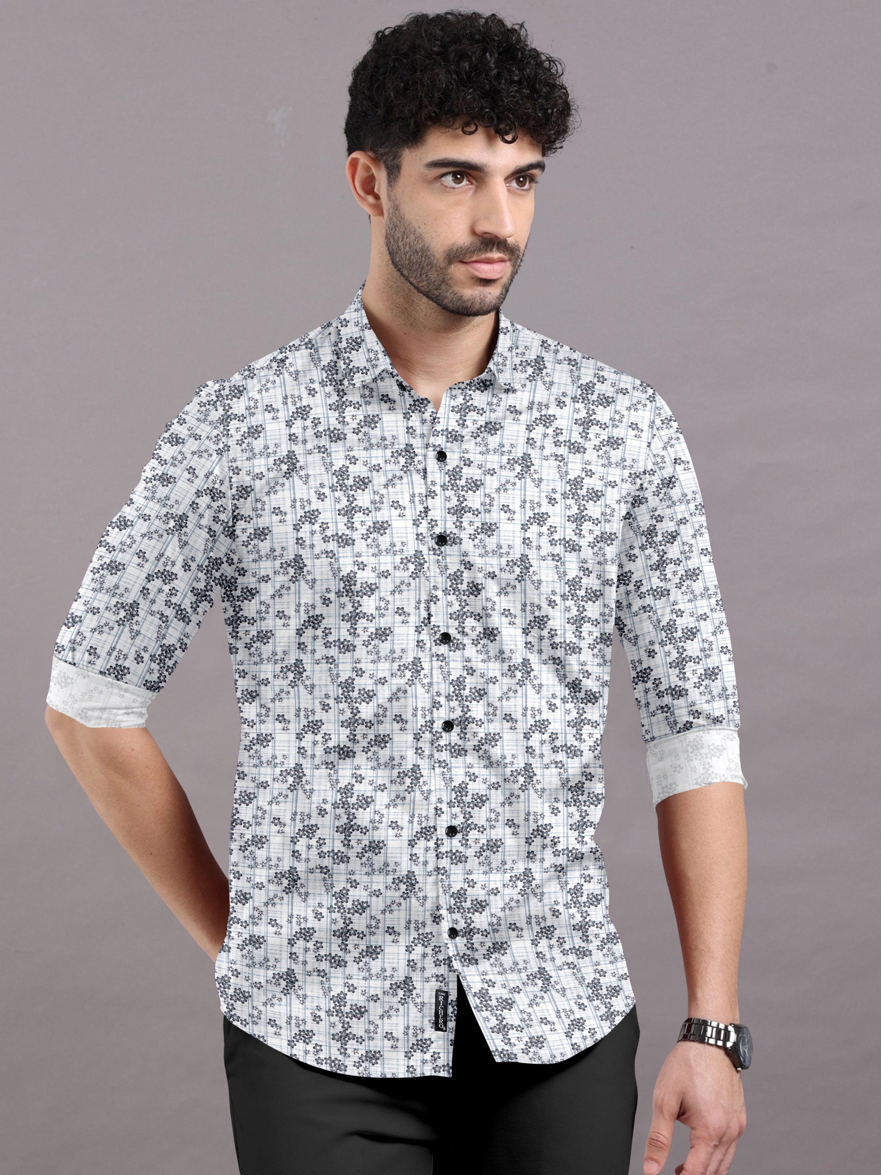 Black & White Floral Printed Shirt