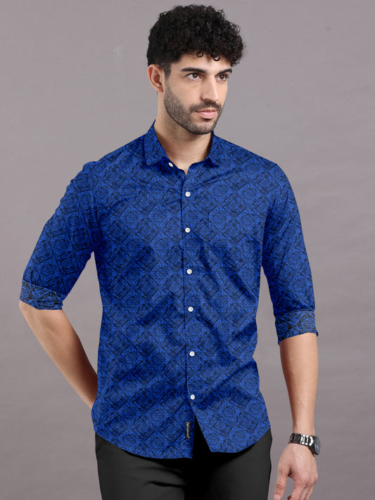 Intricate Abstract Print Sapphire Blue Shirt