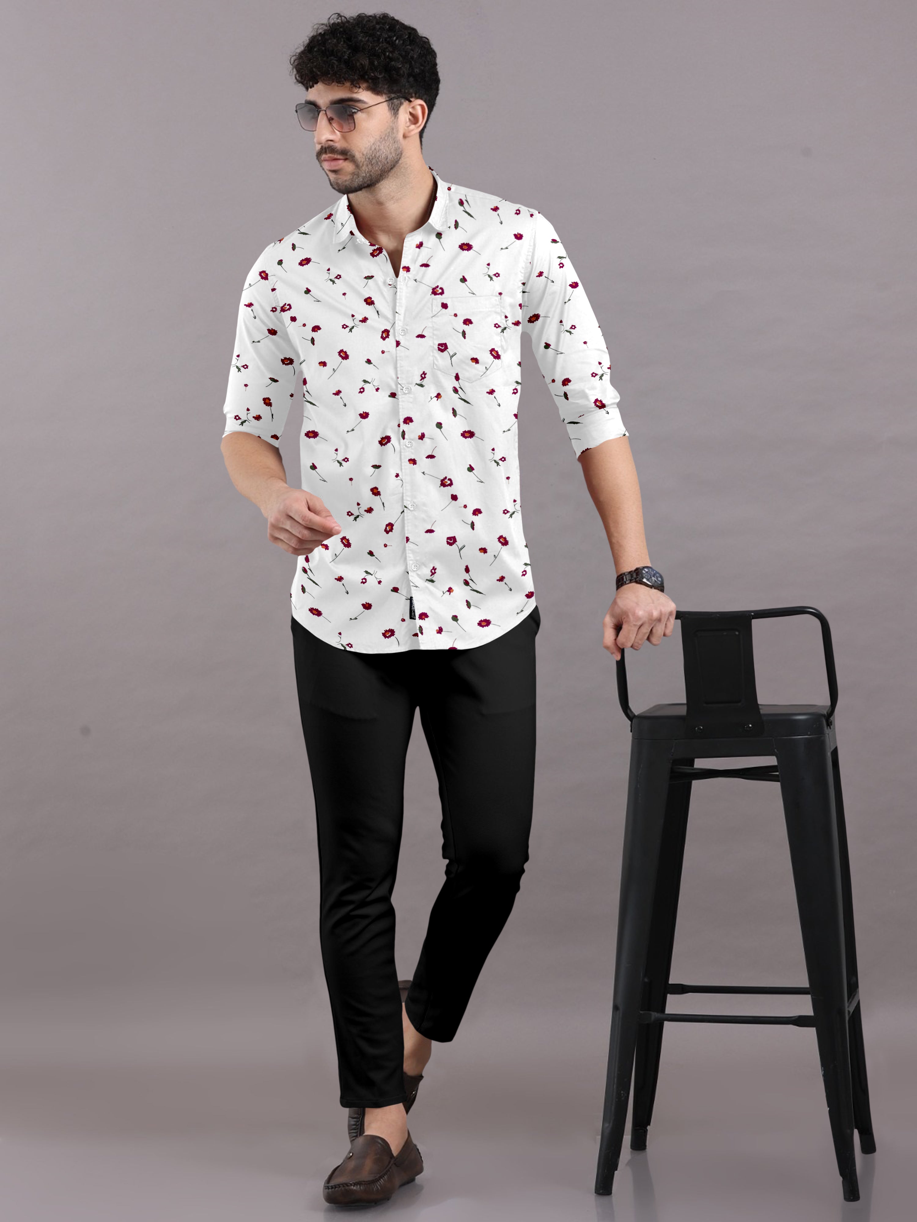 Artistic Vibes With Floral Prints on White Shirt