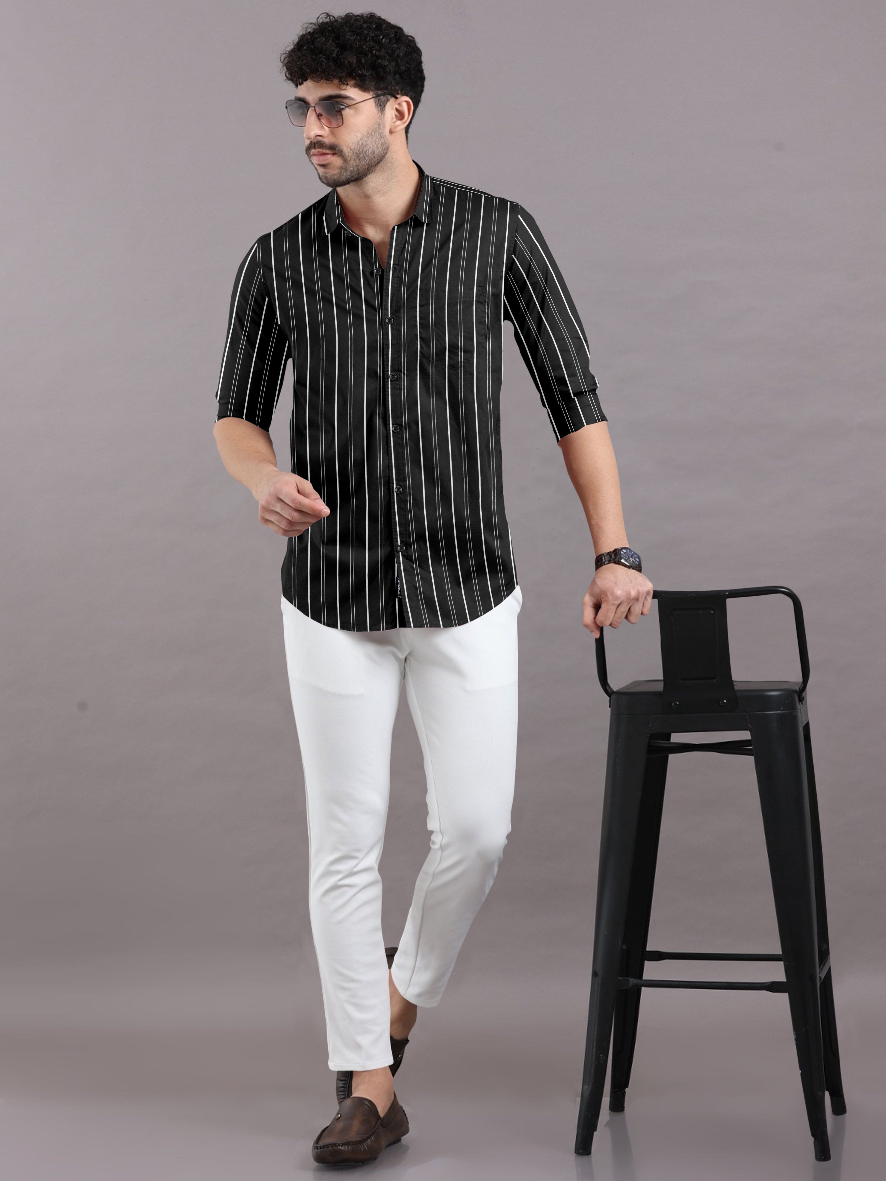 Elegant in Black and White Stripes Shirt