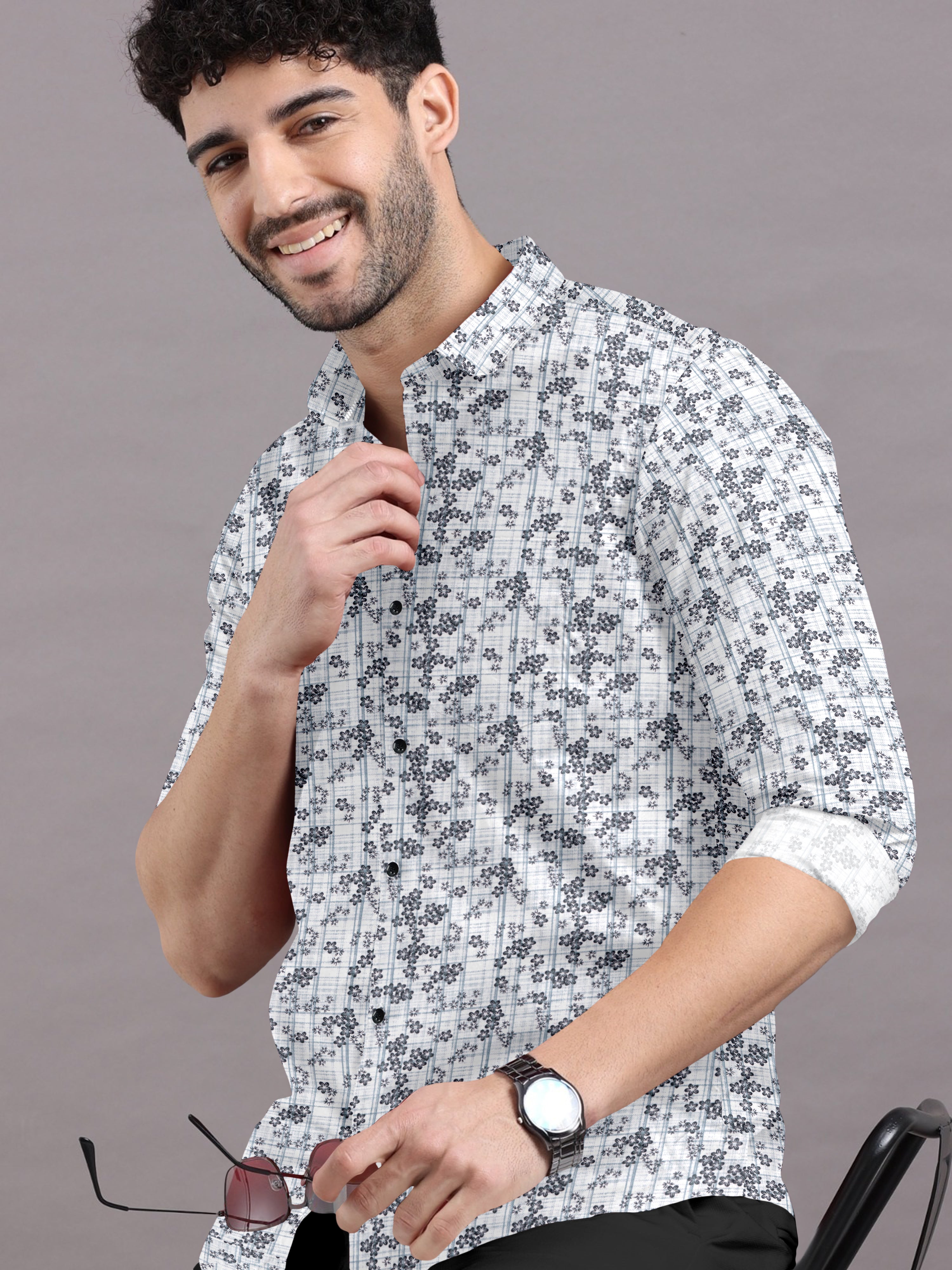 Black & White Floral Printed Shirt