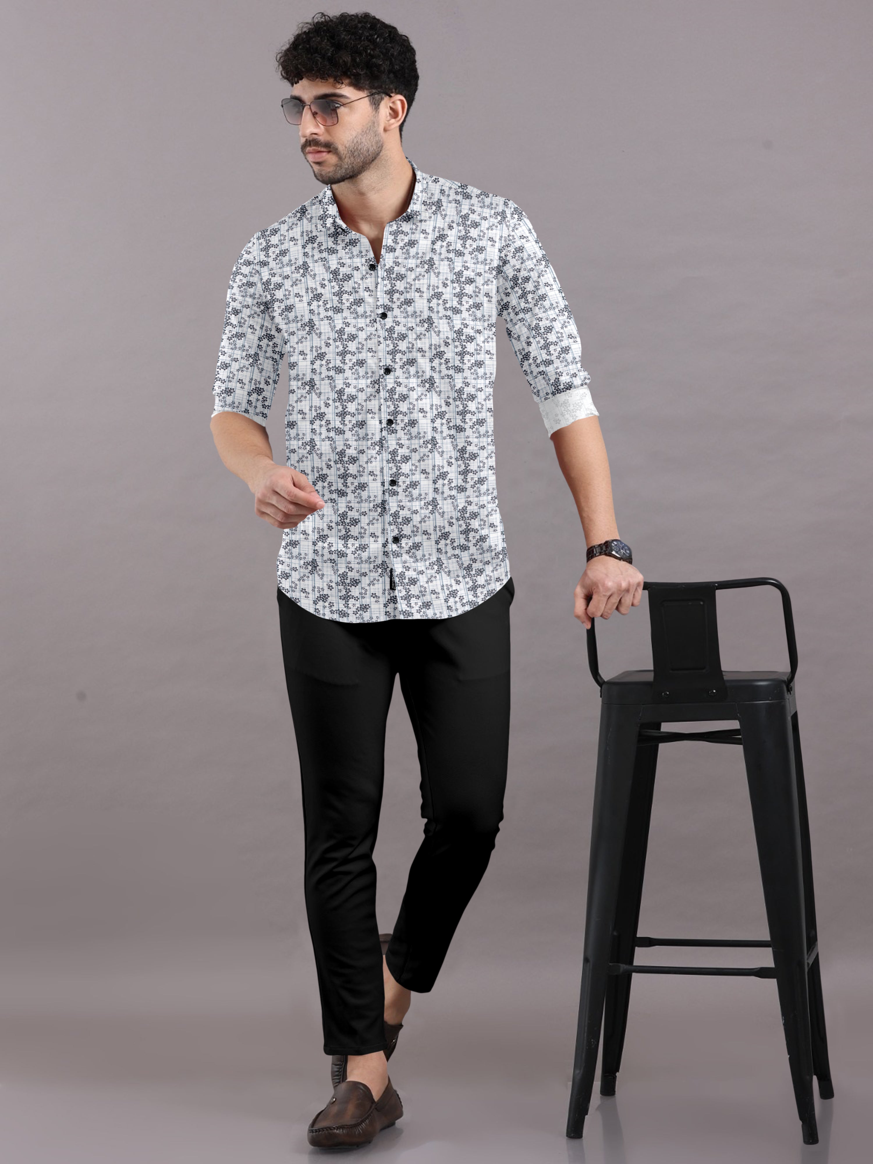 Black & White Floral Printed Shirt